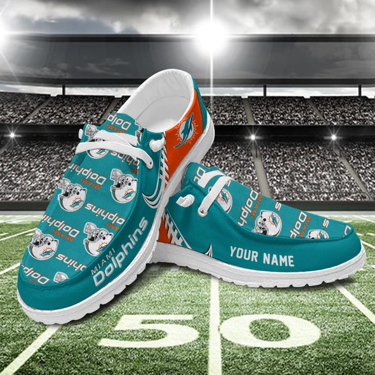 JWFancy Miami Dolphins Hey Dude Shoes Wally Men's Lace Up Loafers Comfortable For Men And Women