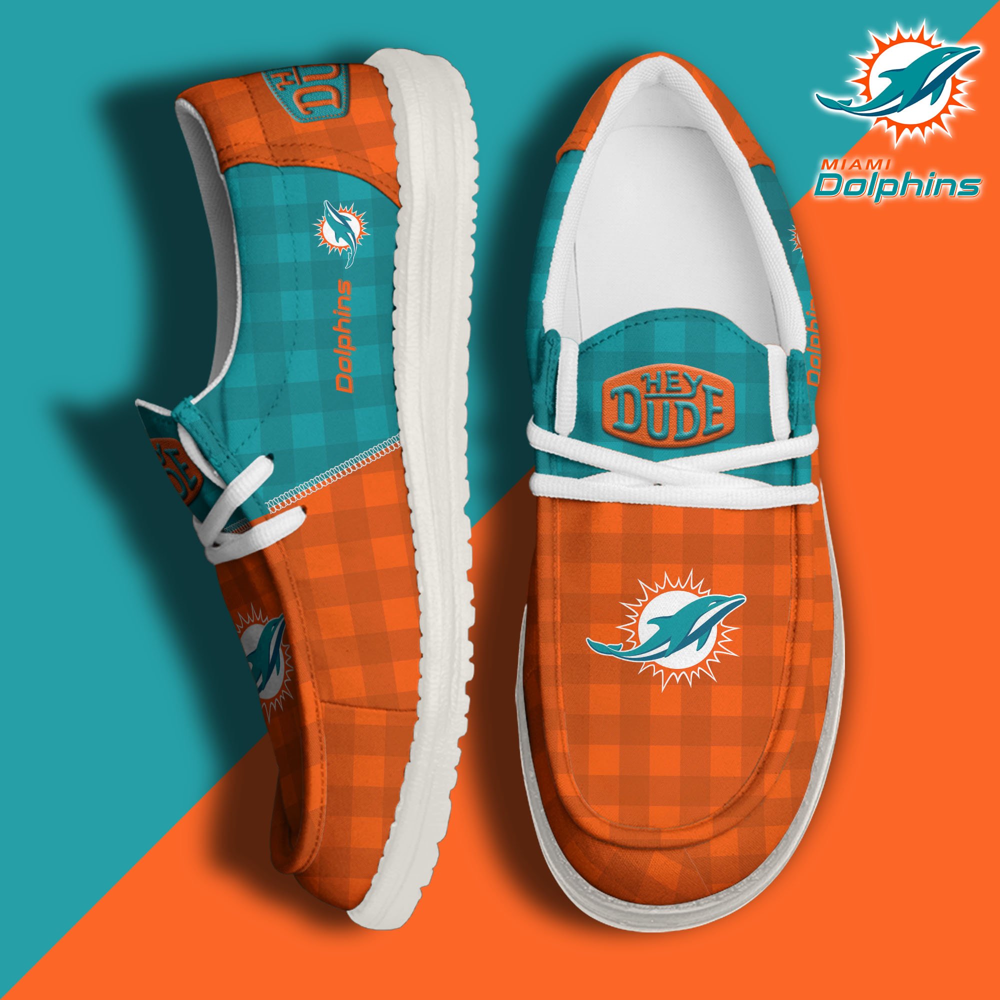 JWFancy Miami Dolphins Hey Dude Shoes Wally Men's Lace Up Loafers Comfortable For Men And Women