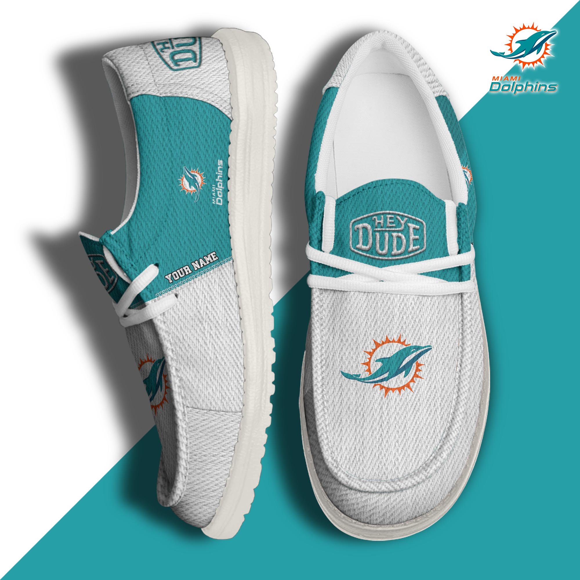 JWFancy Miami Dolphins Hey Dude Shoes Wally Men's Lace Up Loafers Comfortable For Men And Women