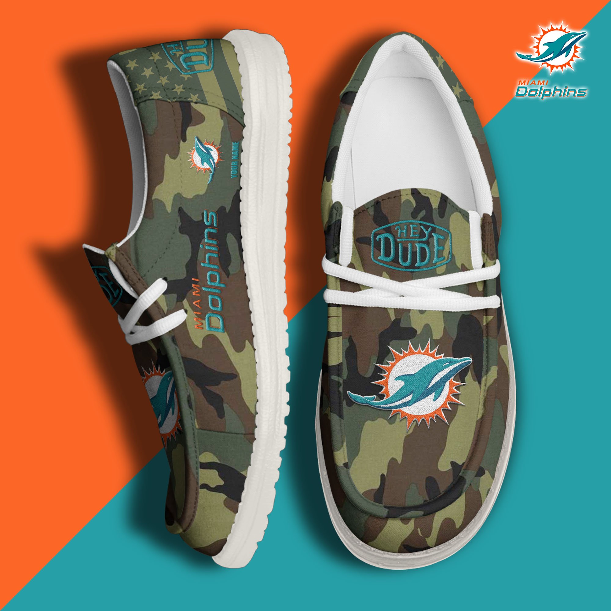 JWFancy Miami Dolphins Hey Dude Shoes Wally Men's Lace Up Loafers Comfortable For Men And Women