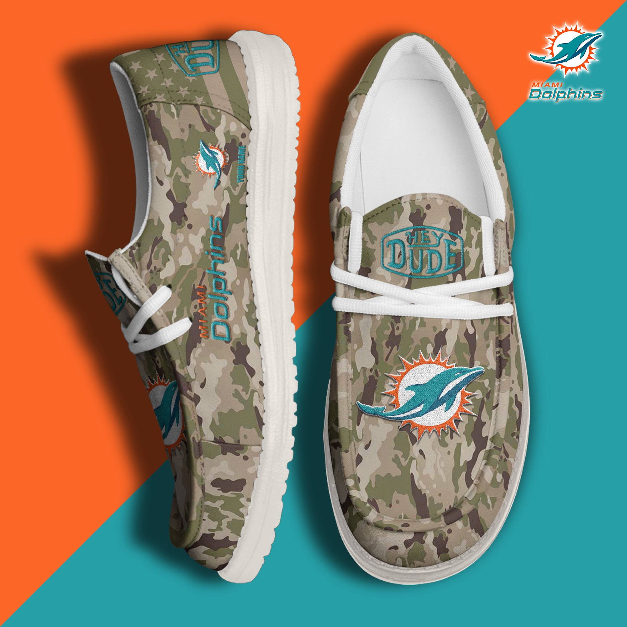 JWFancy Miami Dolphins Hey Dude Shoes Wally Men's Lace Up Loafers Comfortable For Men And Women