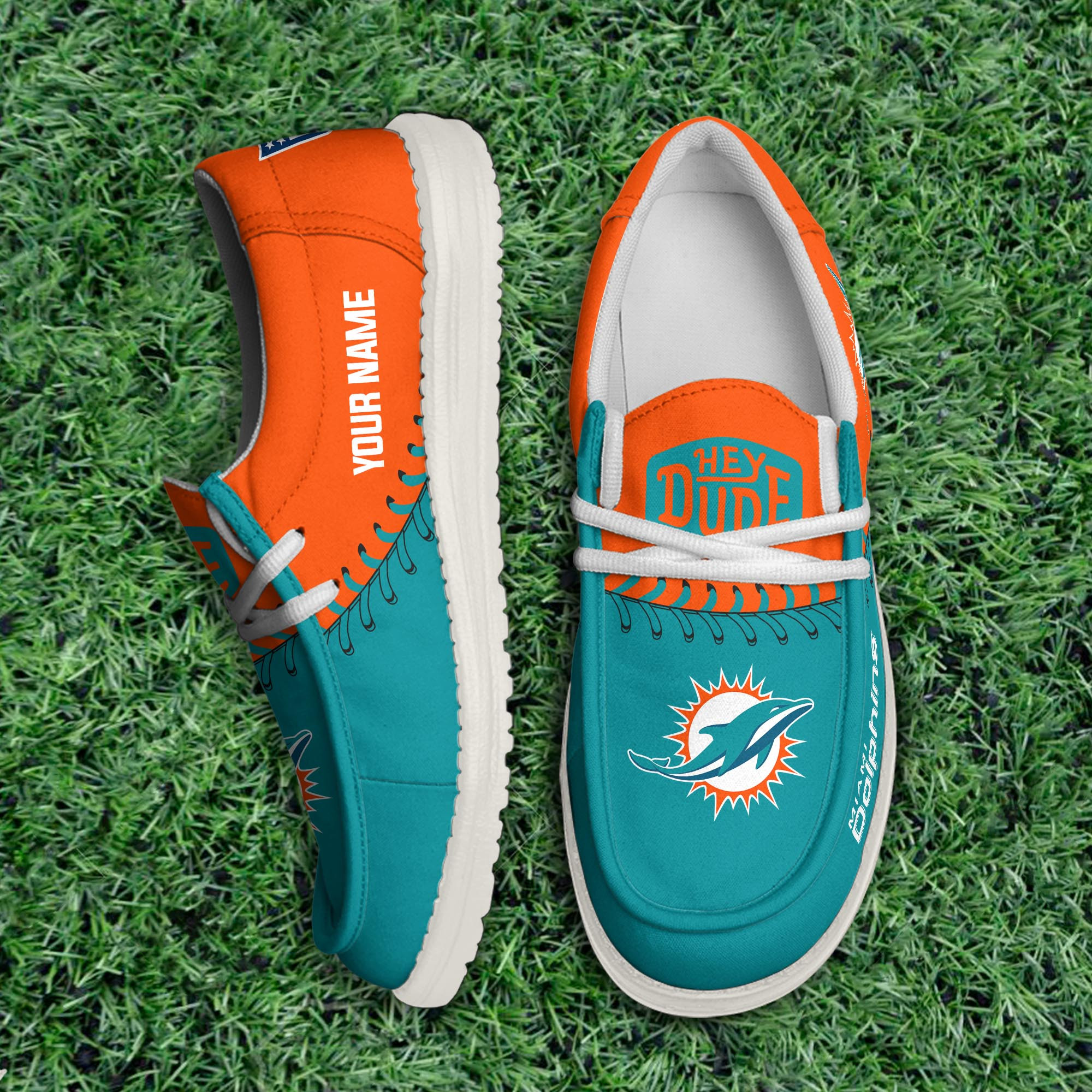 JWFancy Miami Dolphins Hey Dude Shoes Wally Men's Lace Up Loafers Comfortable For Men And Women