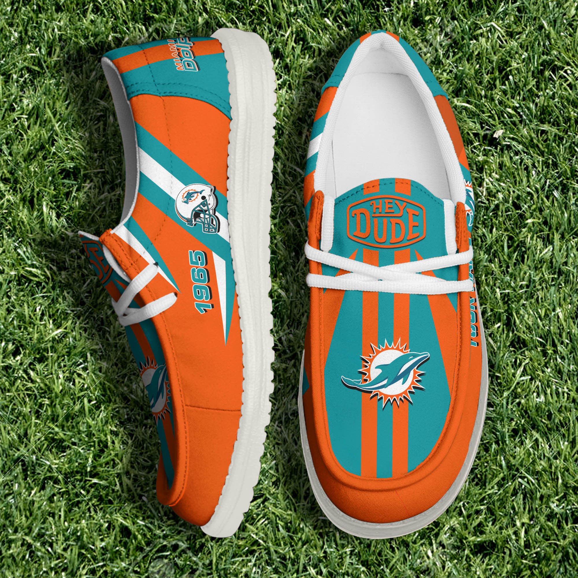 JWFancy Miami Dolphins Hey Dude Shoes Wally Men's Lace Up Loafers Comfortable For Men And Women