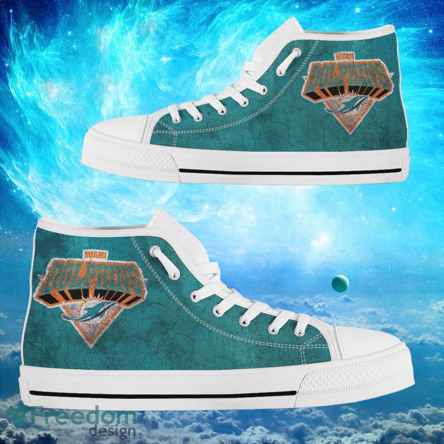 JWFancy Miami Dolphins High Top Canvas Sneakers Shoes For Men And Women