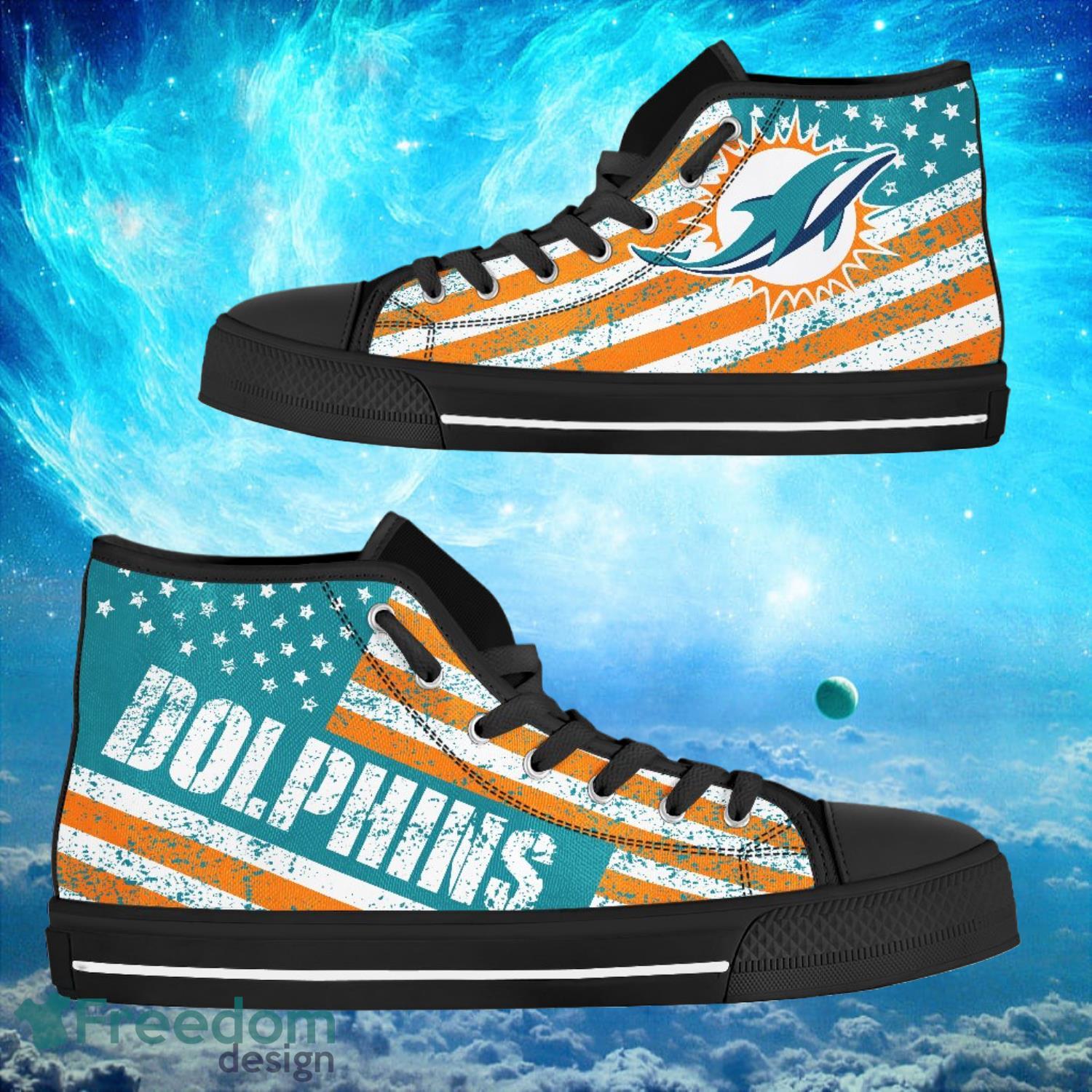 JWFancy Miami Dolphins High Top Canvas Sneakers Shoes For Men And Women