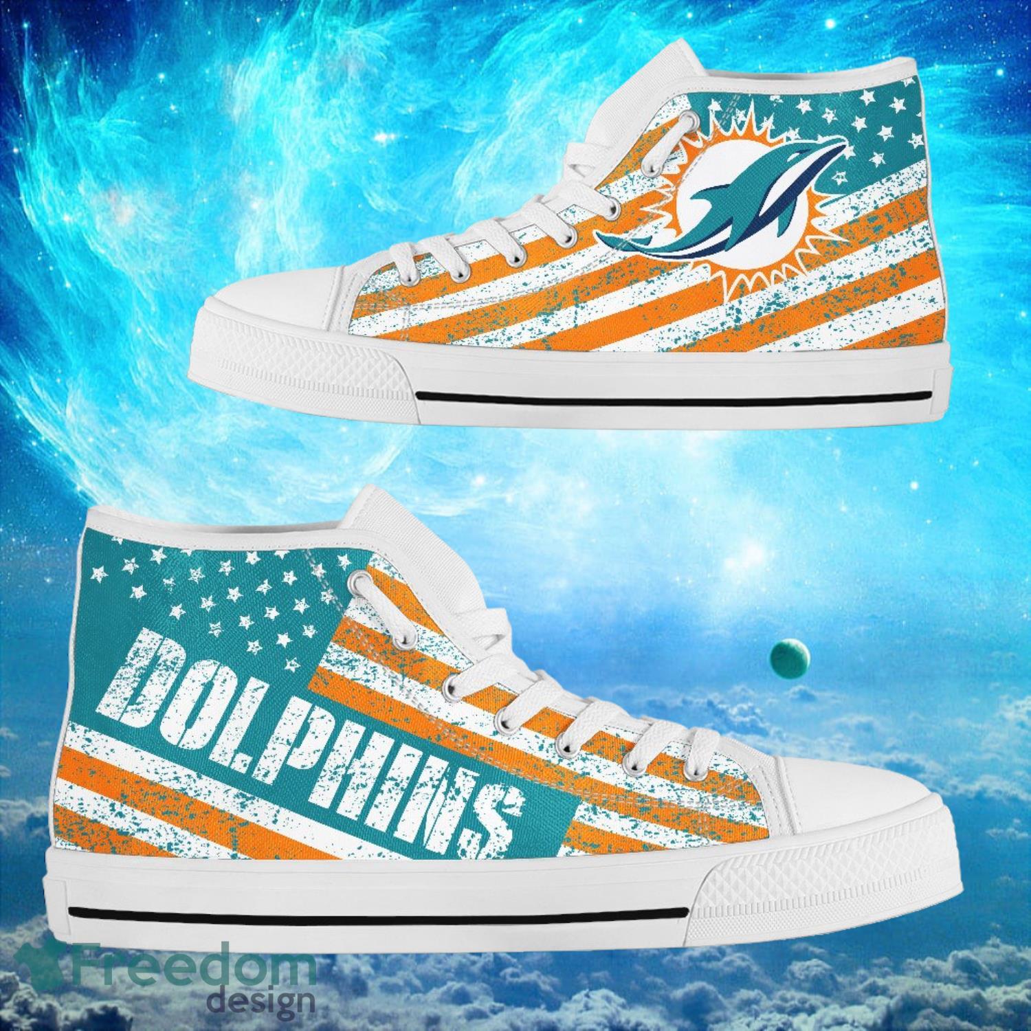 JWFancy Miami Dolphins High Top Canvas Sneakers Shoes For Men And Women