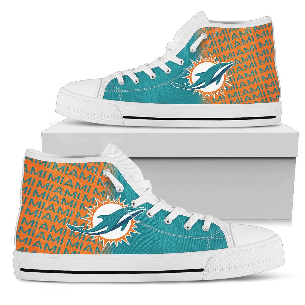 JWFancy Miami Dolphins High Top Canvas Sneakers Shoes For Men And Women