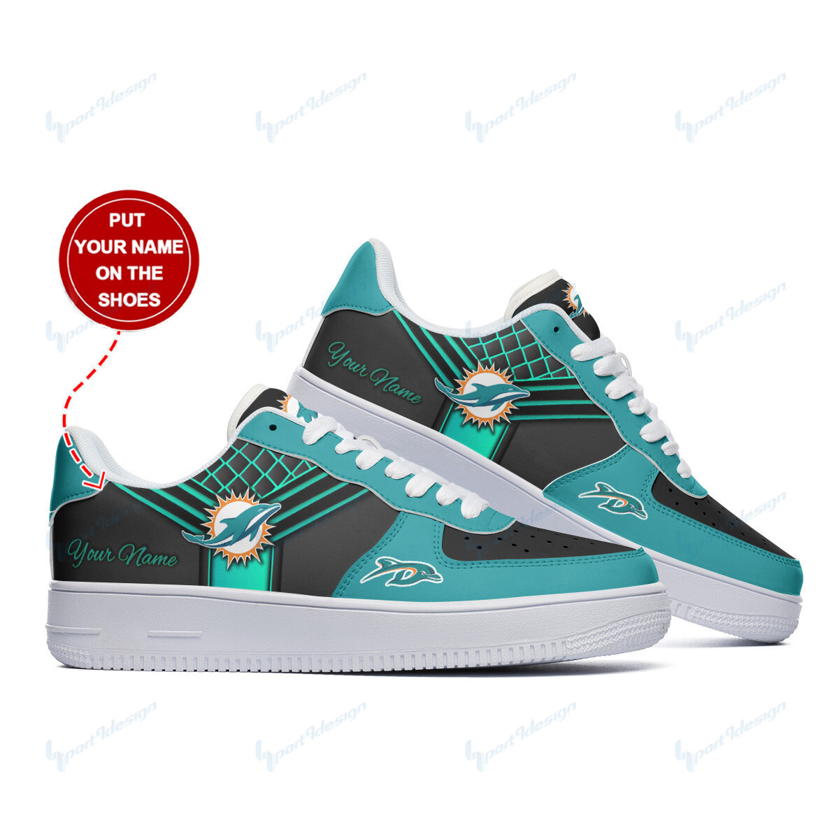 JWFancy Miami Dolphins NFL Air Low-Top Sneakers Shoes For Men And Women