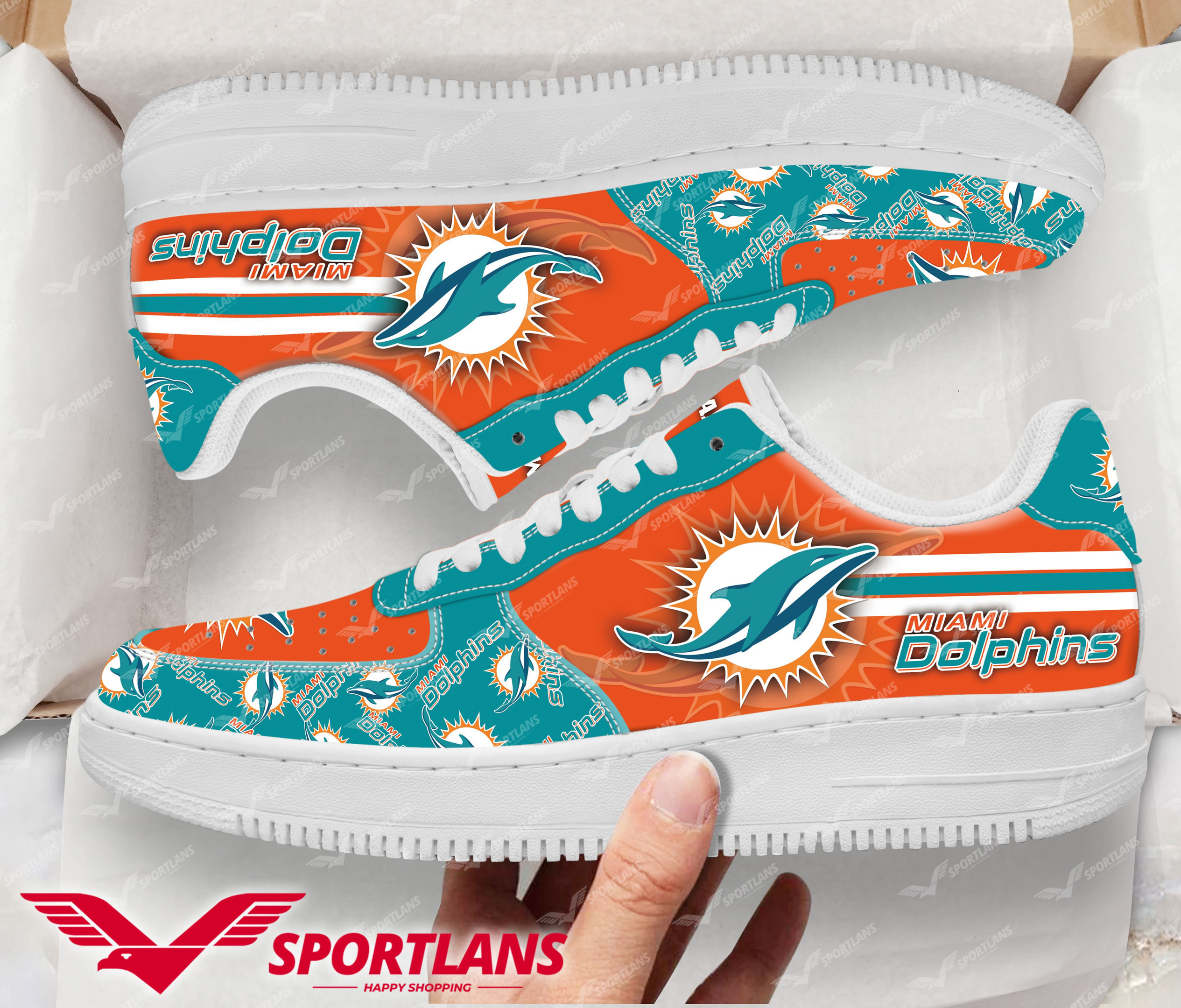 JWFancy Miami Dolphins NFL Air Low-Top Sneakers Shoes For Men And Women
