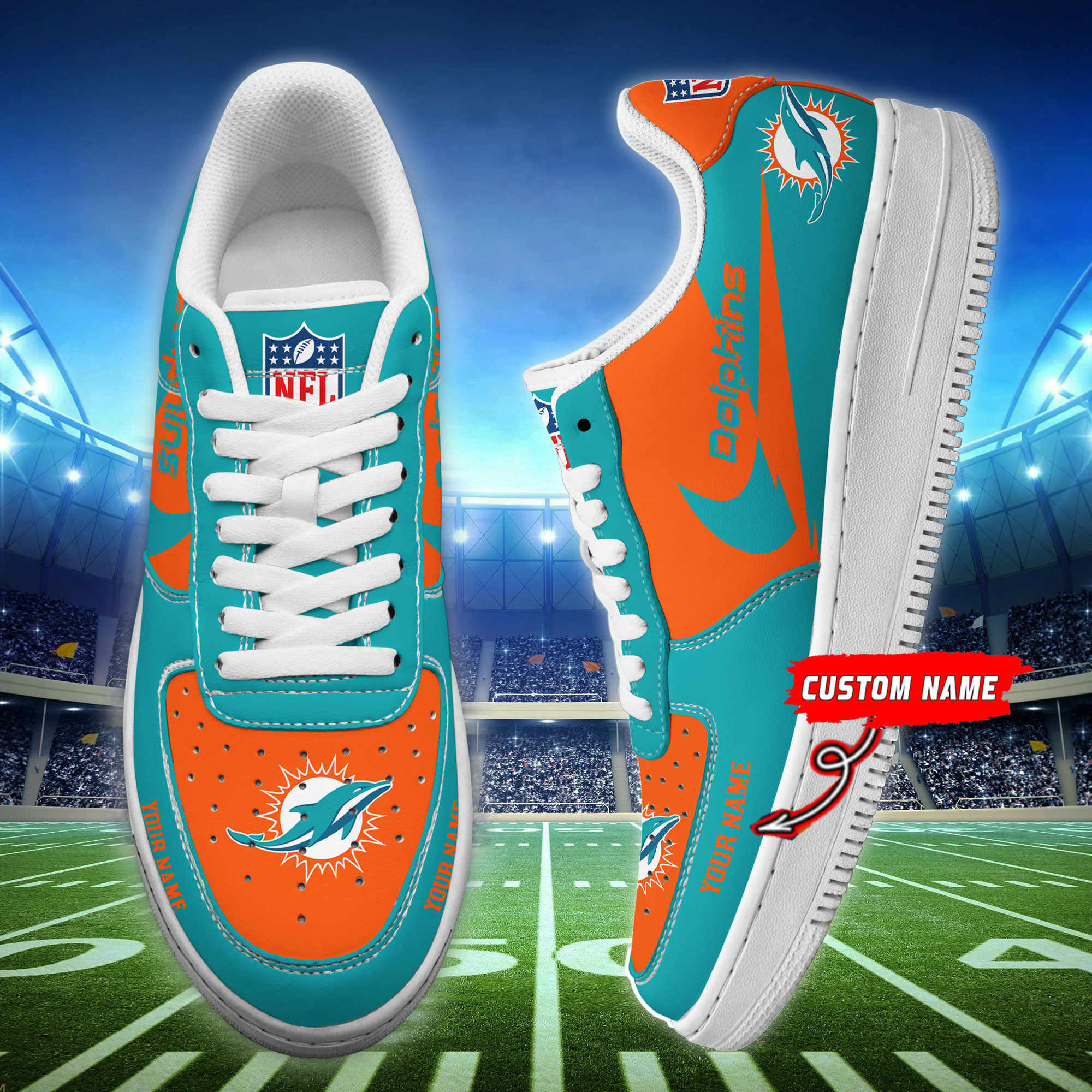 JWFancy Miami Dolphins NFL Air Low-Top Sneakers Shoes For Men And Women
