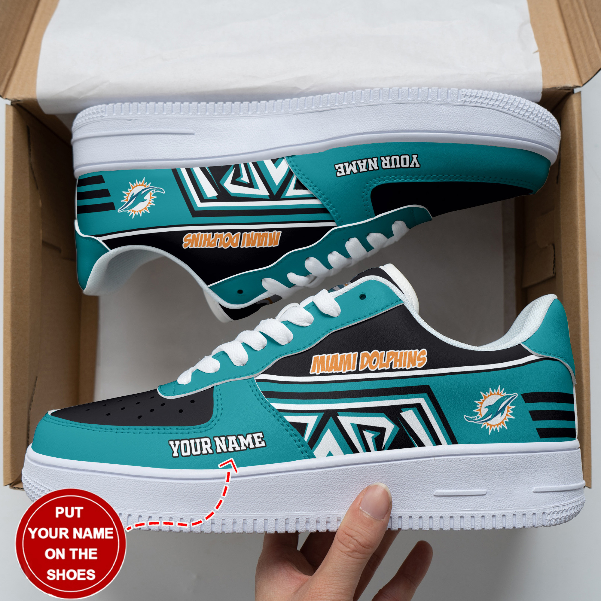 JWFancy Miami Dolphins NFL Air Low-Top Sneakers Shoes For Men And Women