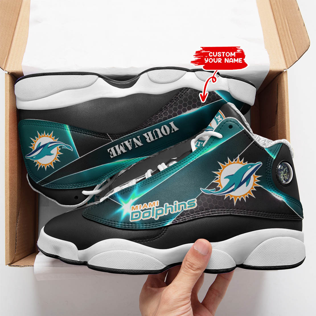 JWFancy Miami Dolphins NFL AJ13 Sneakers Shoes For Men And Women