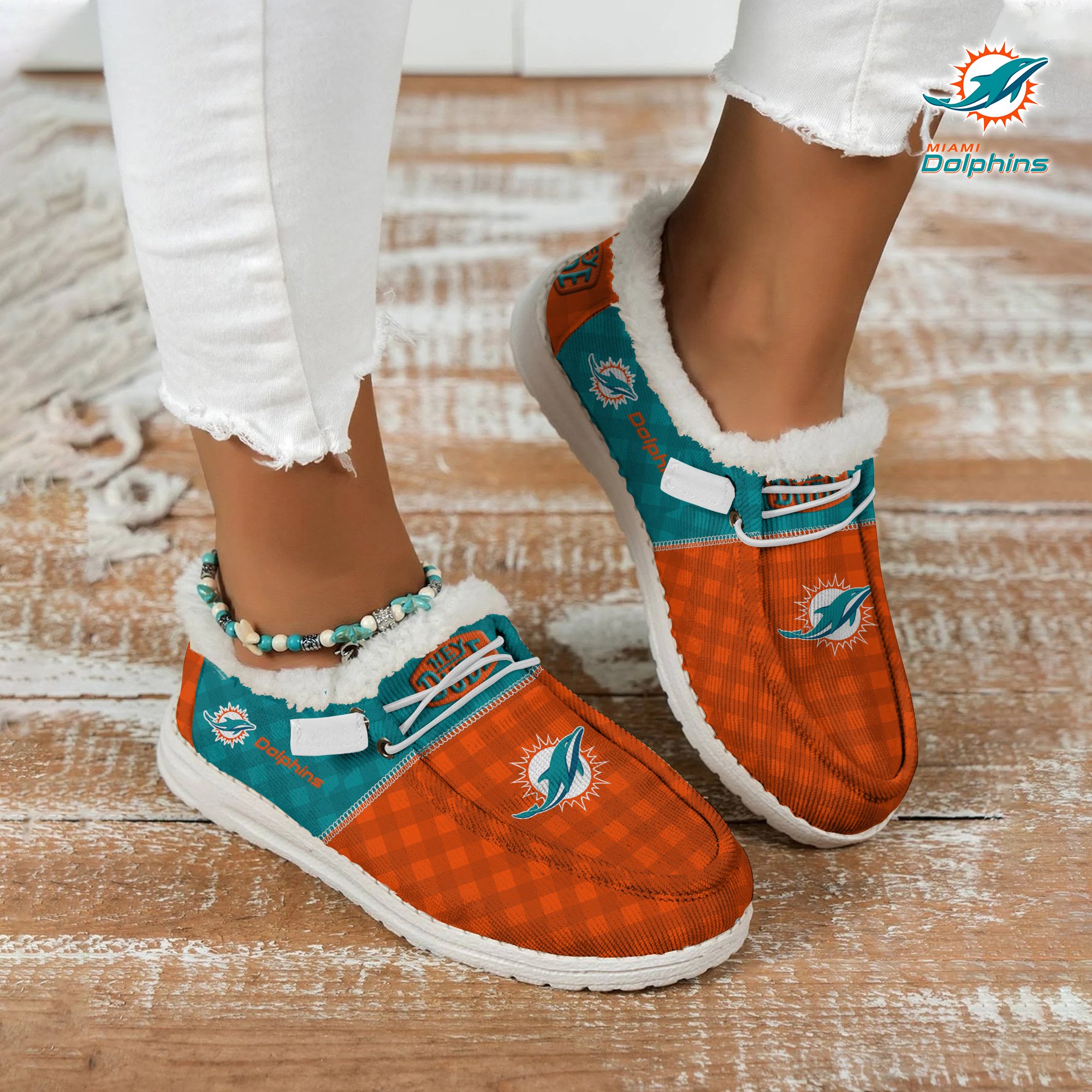 JWFancy Miami Dolphins Personalized Hey Dude With Warm Fur Lining Shoes For Men And Women