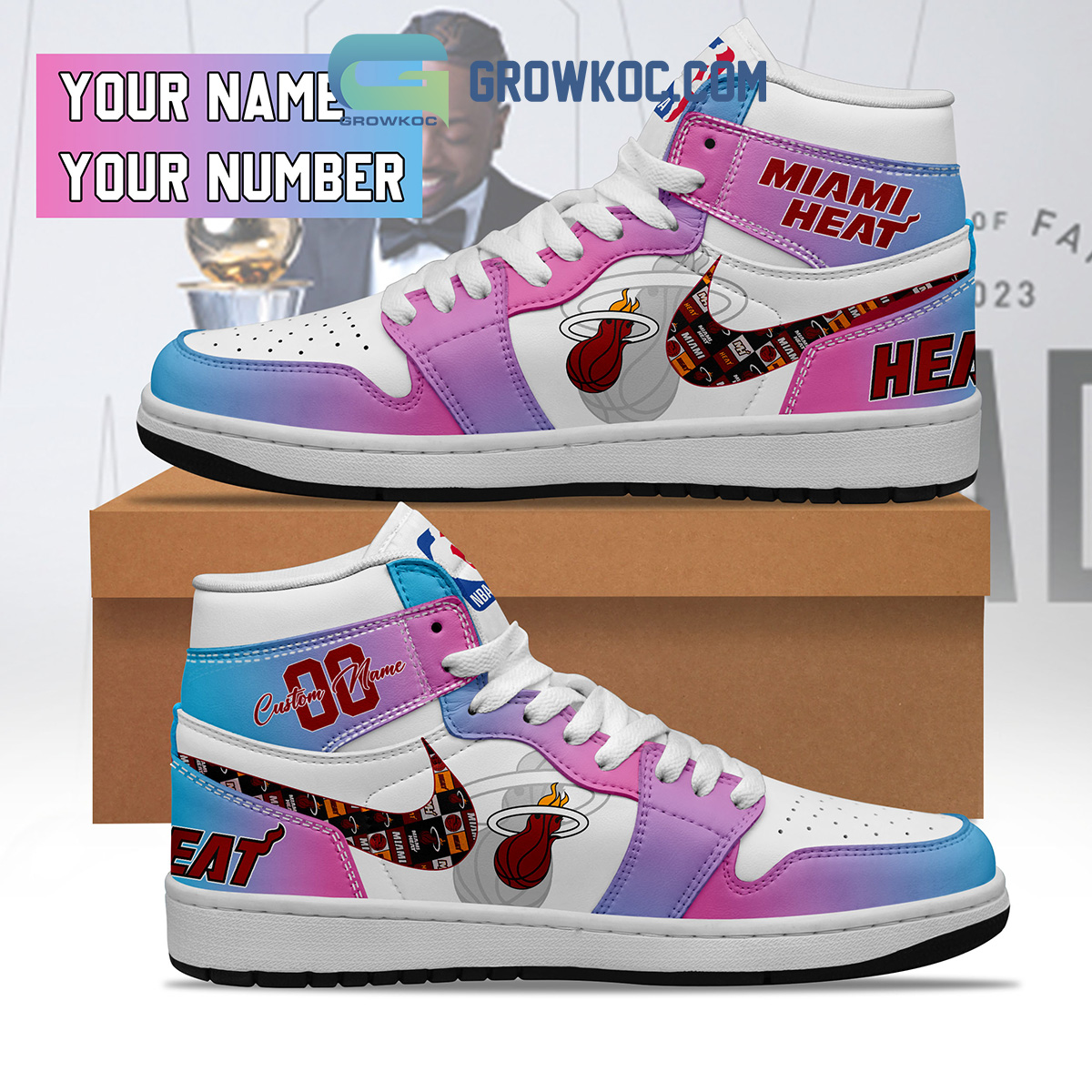 JWFancy Miami Heat AJ1 High Sneakers Shoes For Men And Women