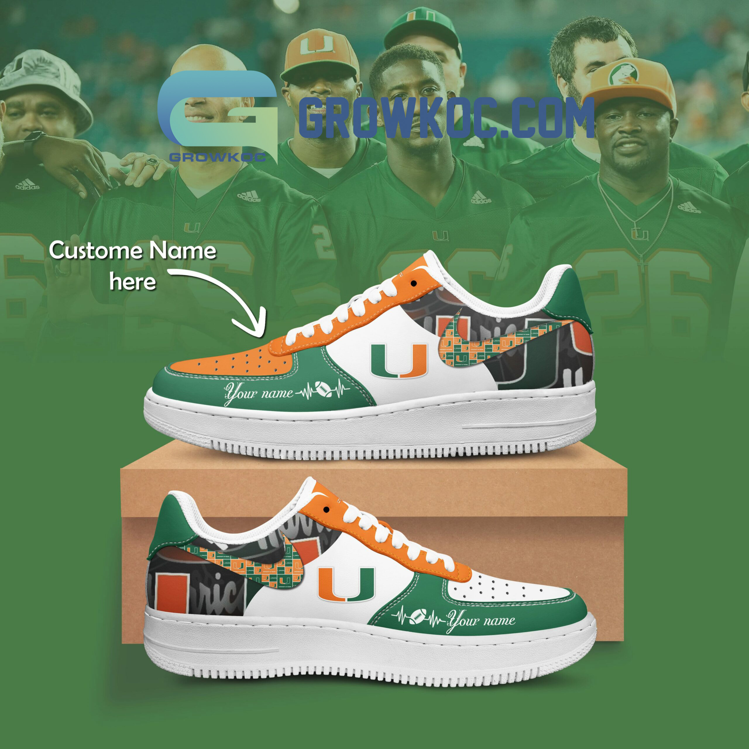 JWFancy Miami Hurricanes Air Low-Top Sneakers Shoes For Men And Women
