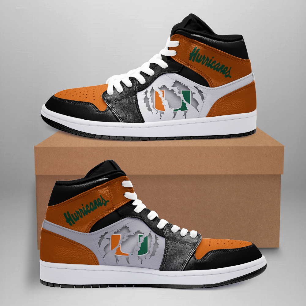 JWFancy Miami Hurricanes AJ1 High Sneakers Shoes For Men And Women