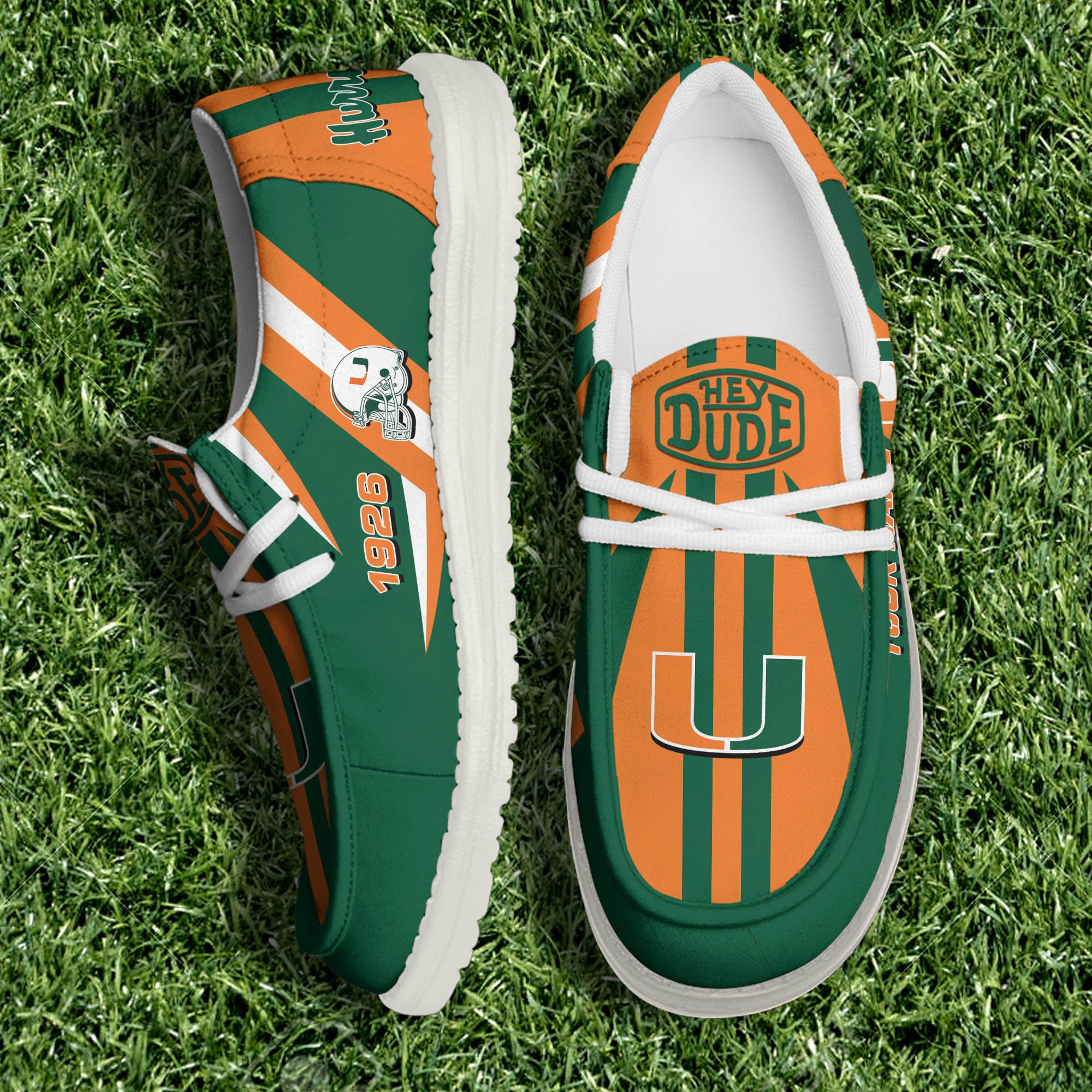 JWFancy Miami Hurricanes Hey Dude Shoes Wally Men's Lace Up Loafers Comfortable For Men And Women
