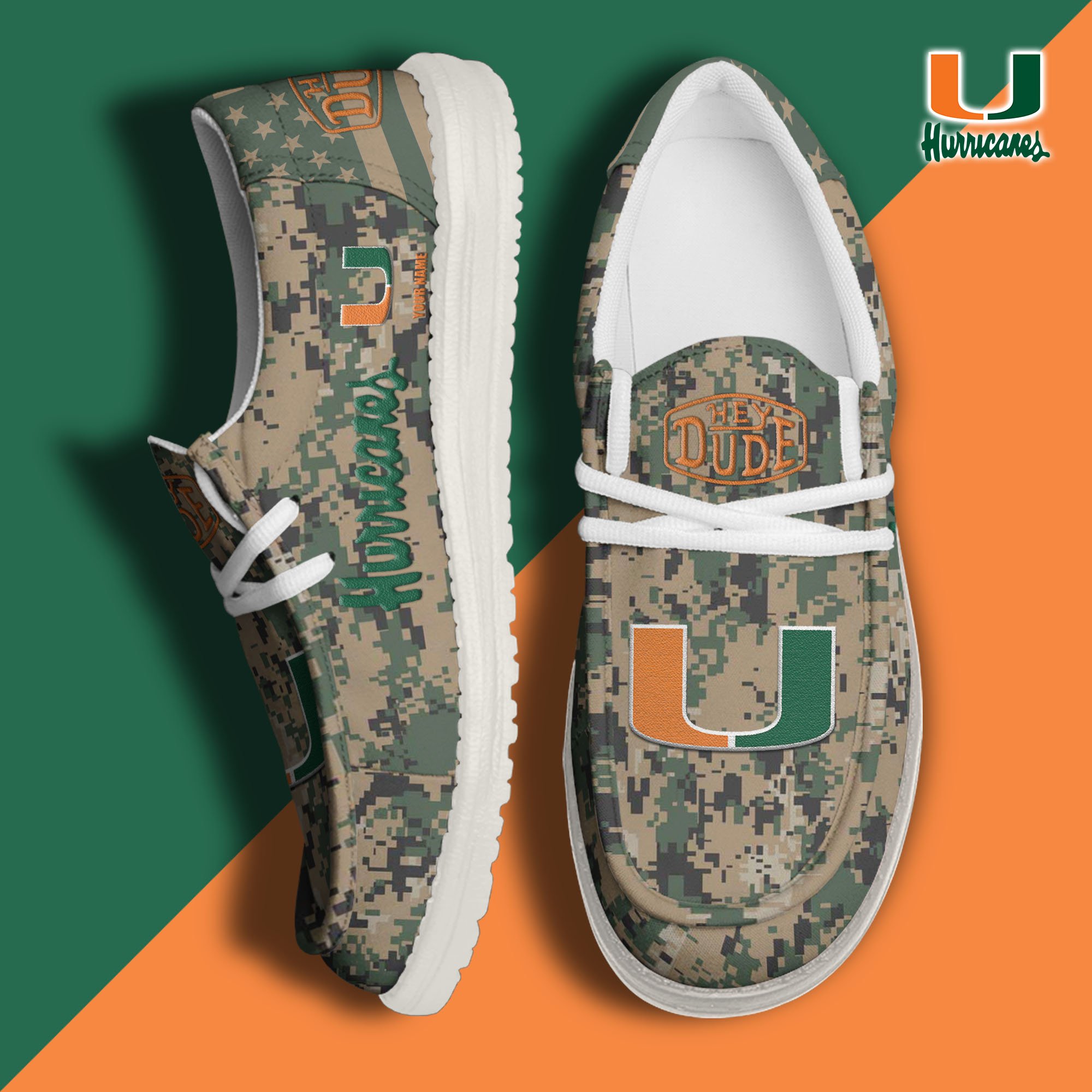 JWFancy Miami Hurricanes Hey Dude Shoes Wally Men's Lace Up Loafers Comfortable For Men And Women