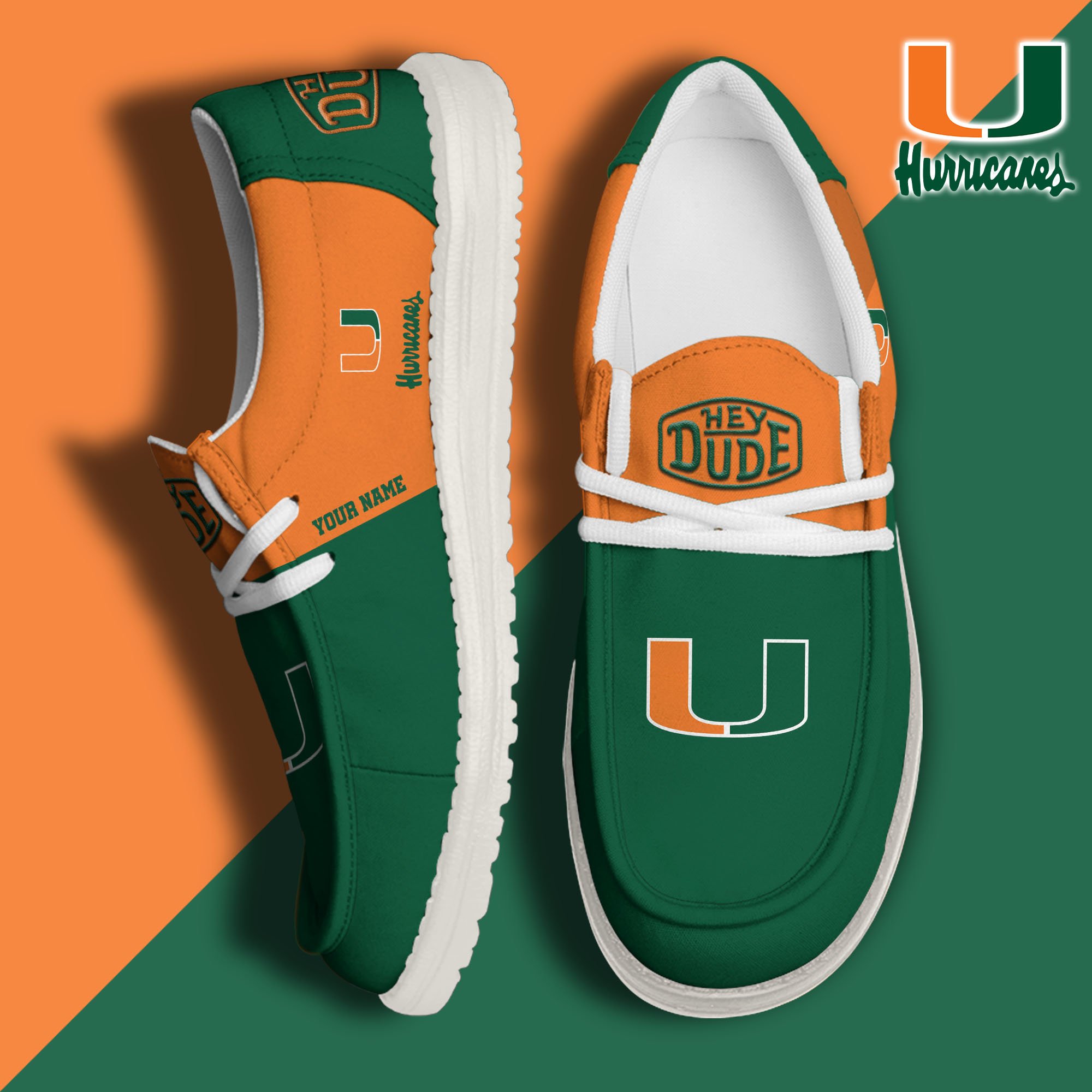 JWFancy Miami Hurricanes Hey Dude Shoes Wally Men's Lace Up Loafers Comfortable For Men And Women