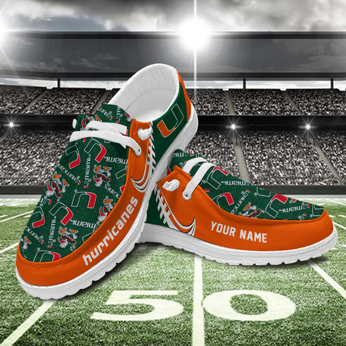 JWFancy Miami Hurricanes Hey Dude Shoes Wally Men's Lace Up Loafers Comfortable For Men And Women