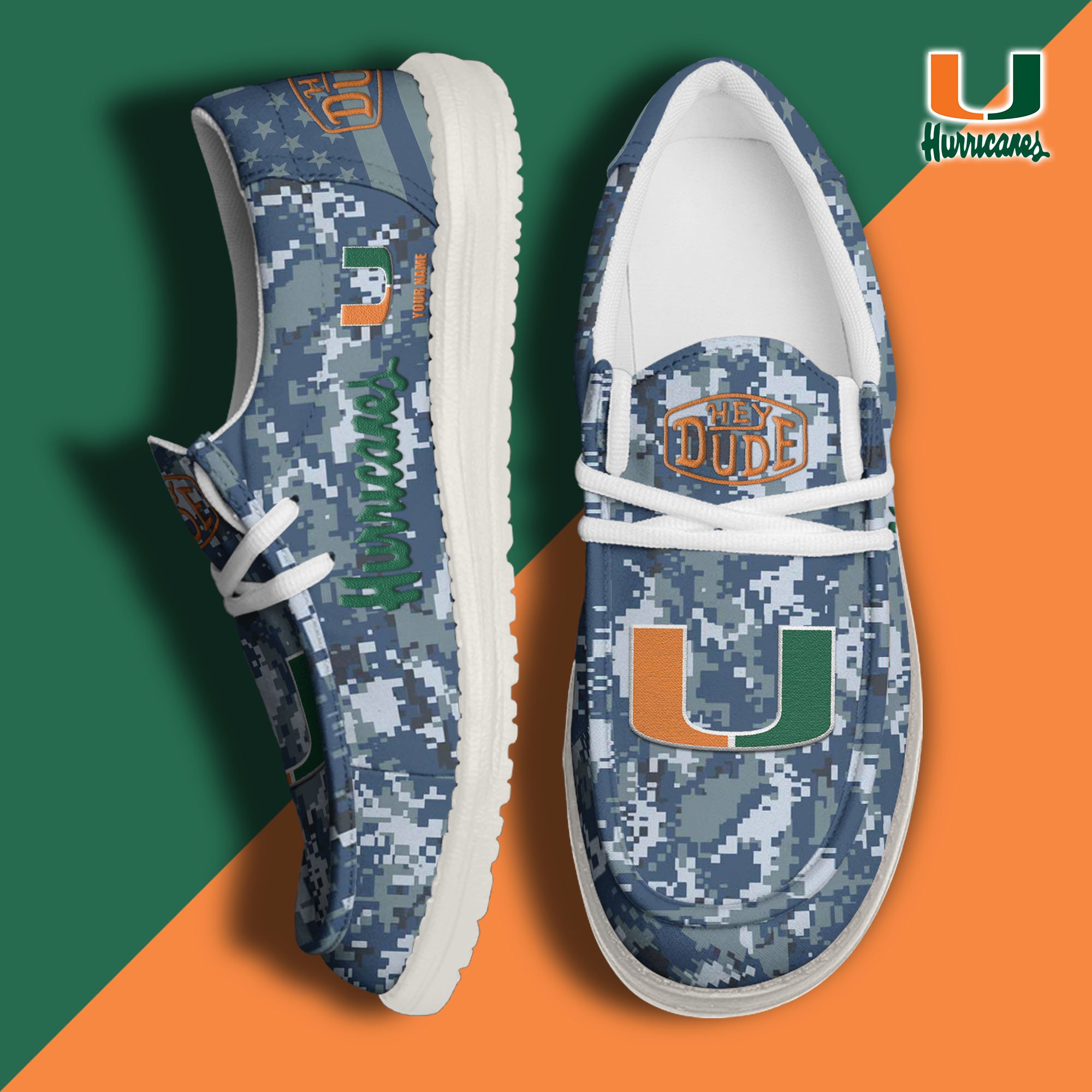 JWFancy Miami Hurricanes Hey Dude Shoes Wally Men's Lace Up Loafers Comfortable For Men And Women