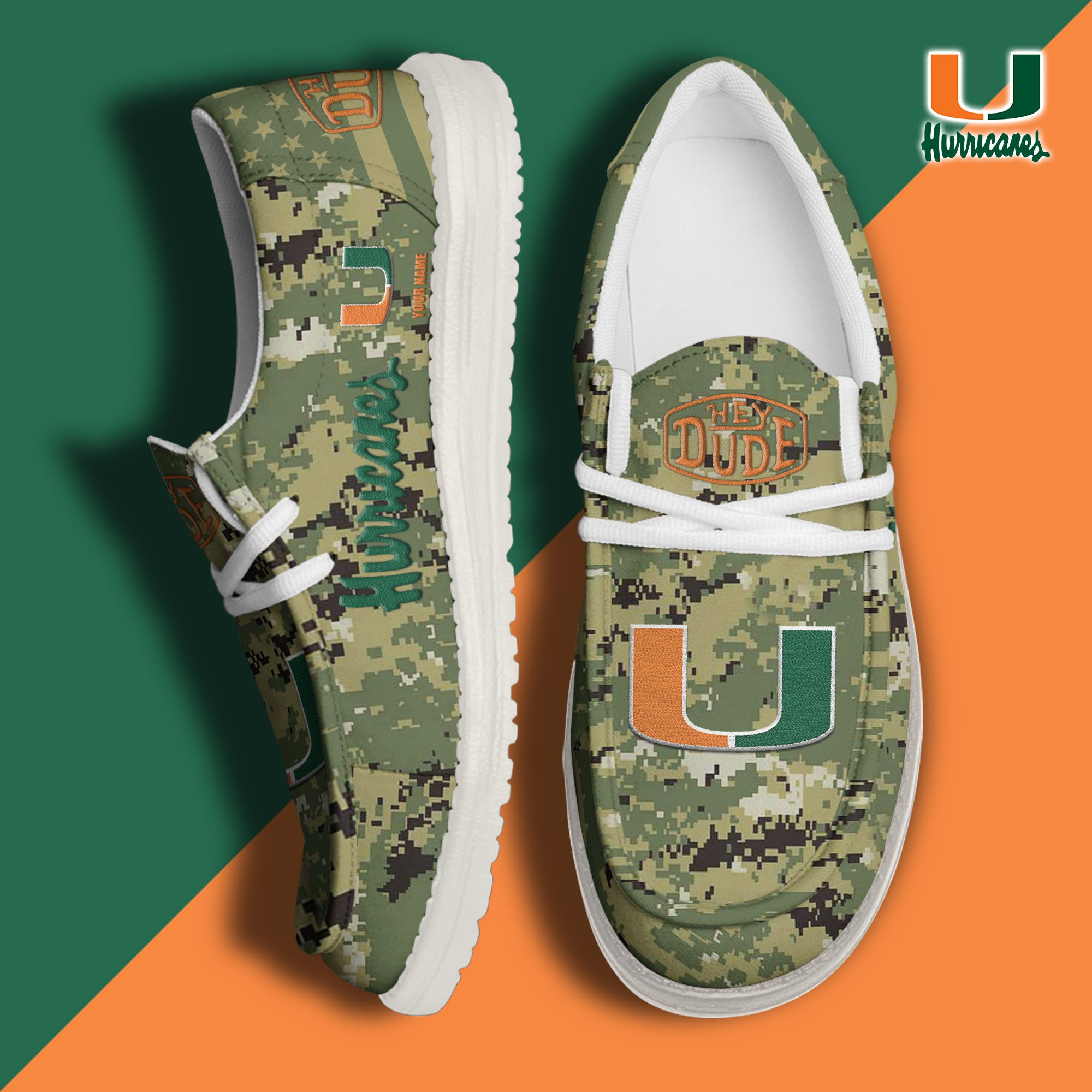 JWFancy Miami Hurricanes Hey Dude Shoes Wally Men's Lace Up Loafers Comfortable For Men And Women