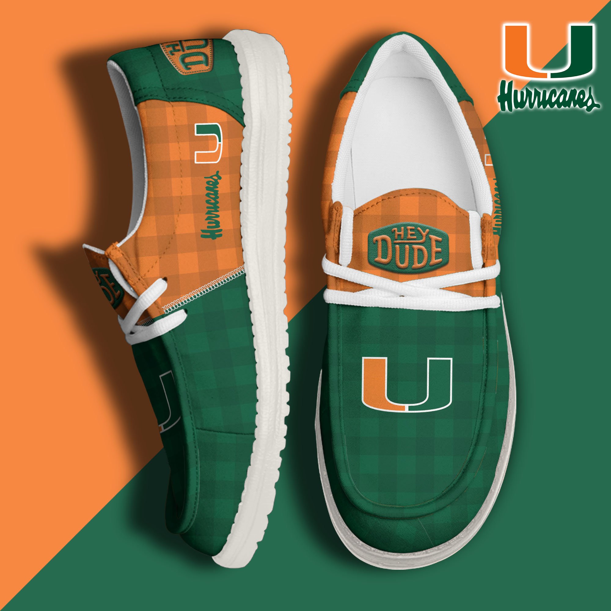 JWFancy Miami Hurricanes Hey Dude Shoes Wally Men's Lace Up Loafers Comfortable For Men And Women