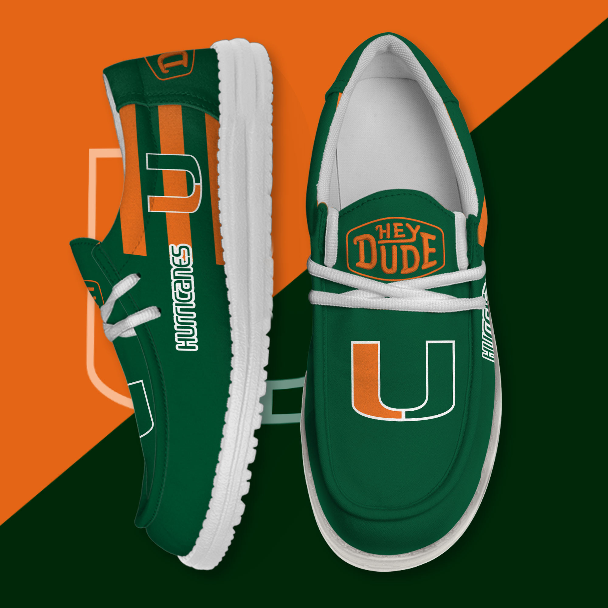 JWFancy Miami Hurricanes Hey Dude Shoes Wally Men's Lace Up Loafers Comfortable For Men And Women