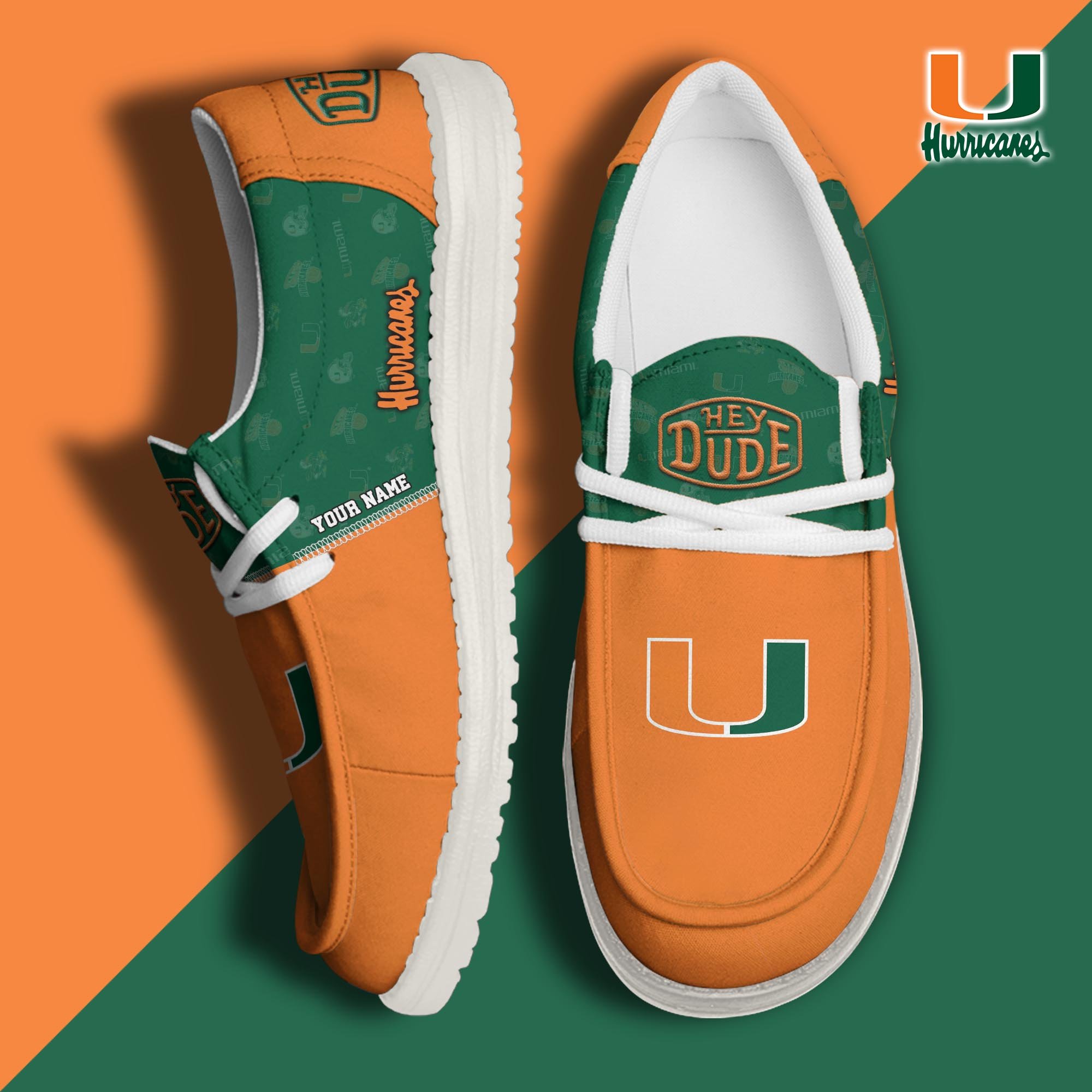 JWFancy Miami Hurricanes Hey Dude Shoes Wally Men's Lace Up Loafers Comfortable For Men And Women