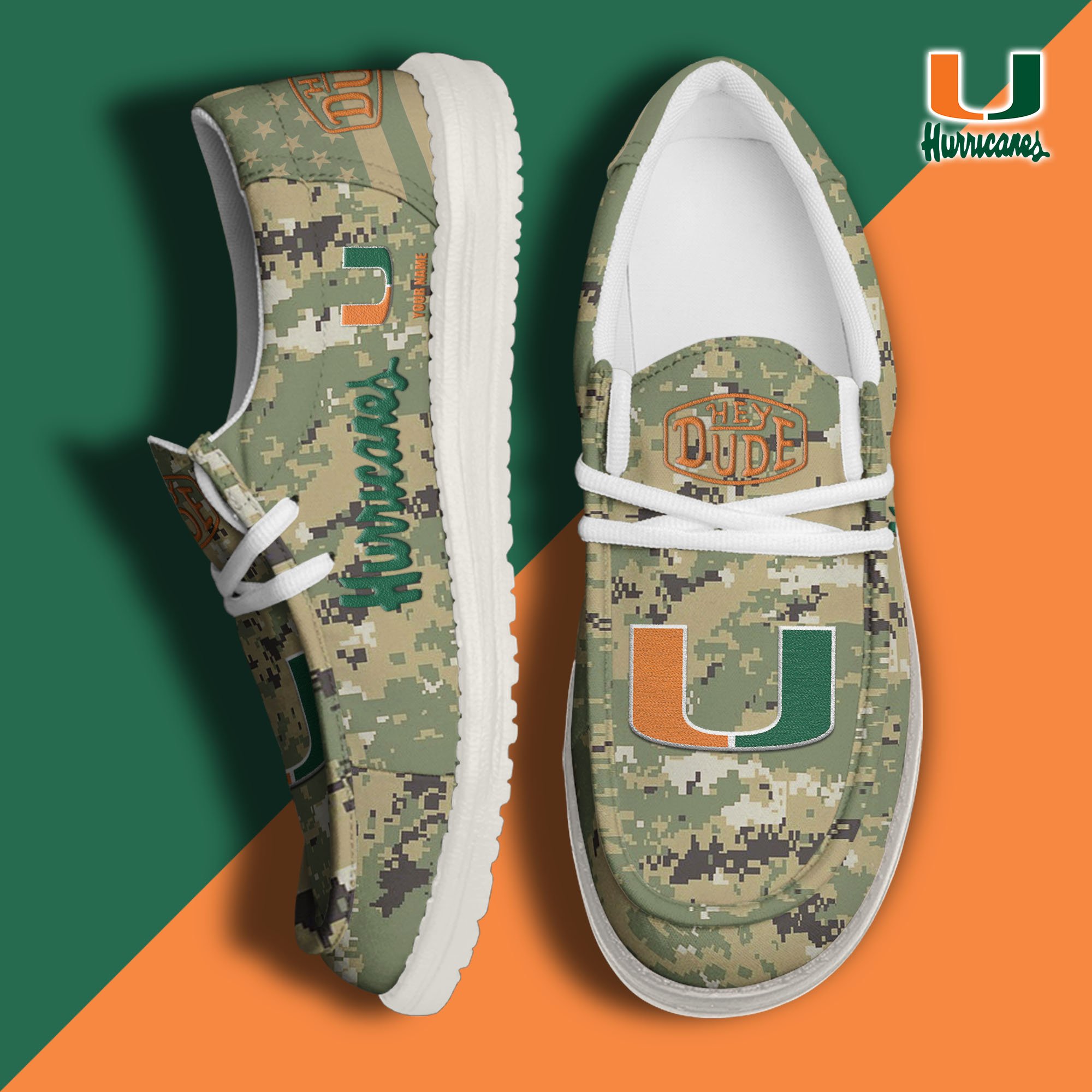 JWFancy Miami Hurricanes Hey Dude Shoes Wally Men's Lace Up Loafers Comfortable For Men And Women
