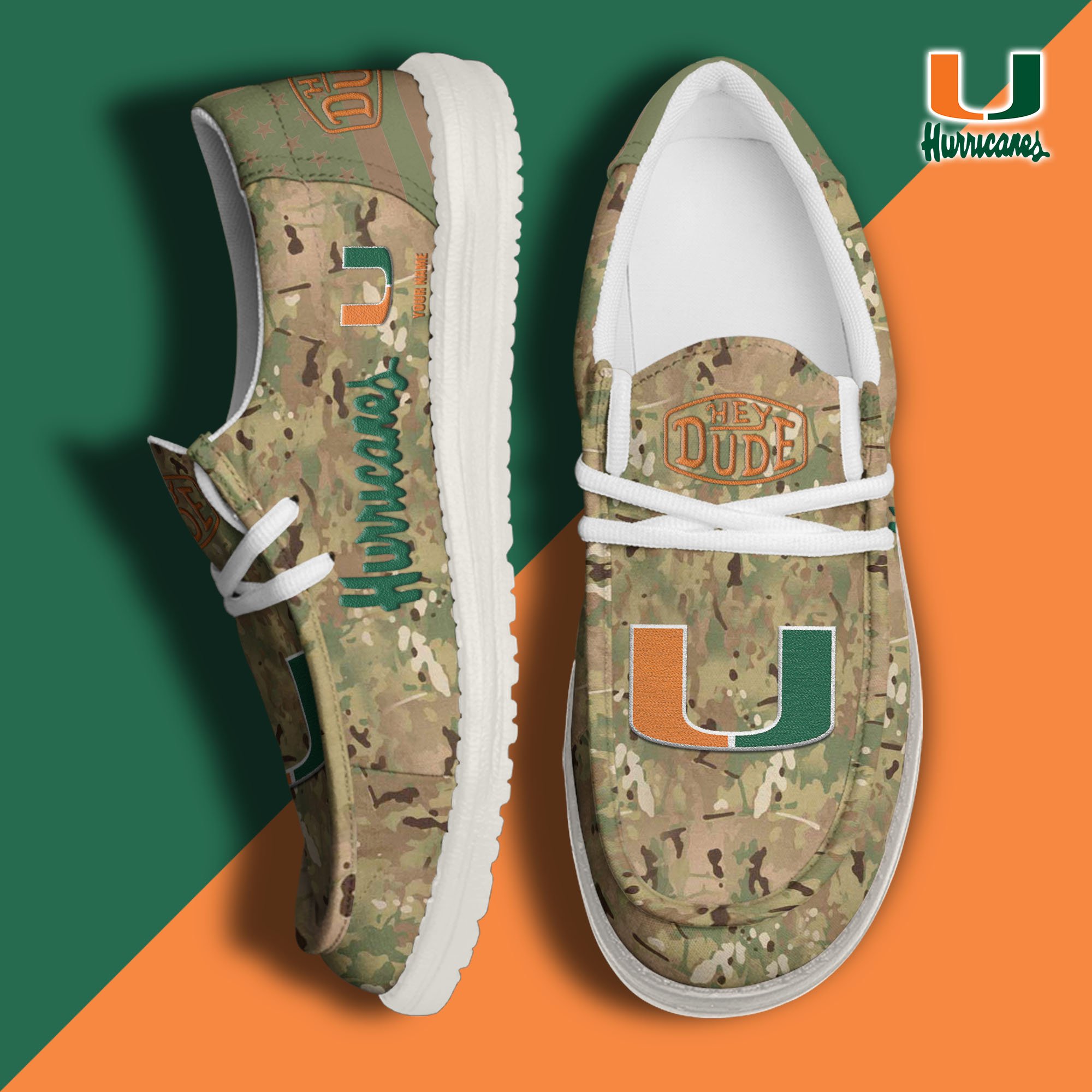 JWFancy Miami Hurricanes Hey Dude Shoes Wally Men's Lace Up Loafers Comfortable For Men And Women