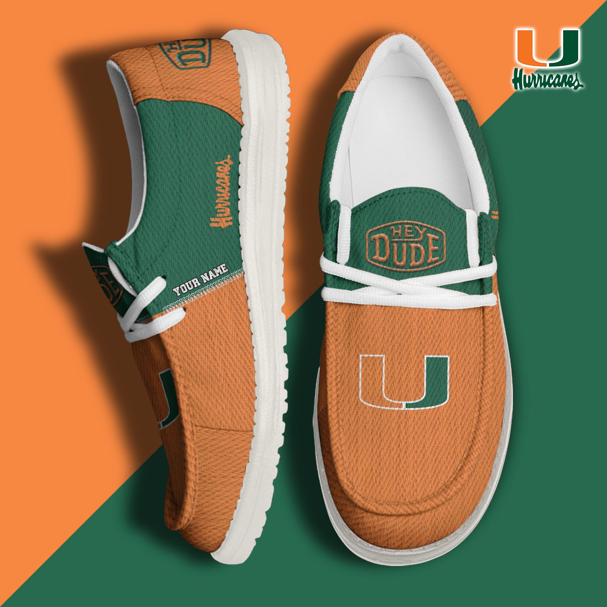 JWFancy Miami Hurricanes Hey Dude Shoes Wally Men's Lace Up Loafers Comfortable For Men And Women