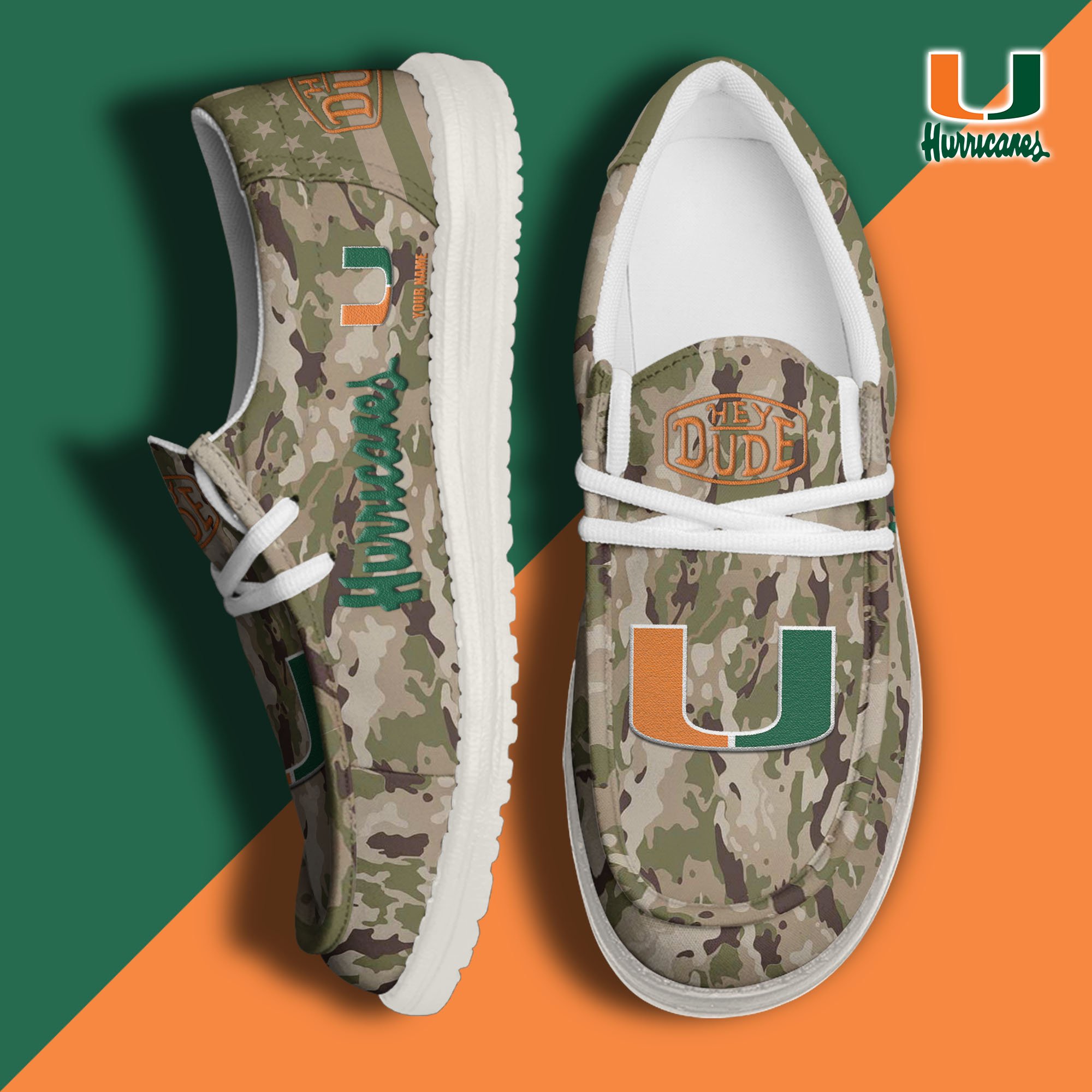 JWFancy Miami Hurricanes Hey Dude Shoes Wally Men's Lace Up Loafers Comfortable For Men And Women