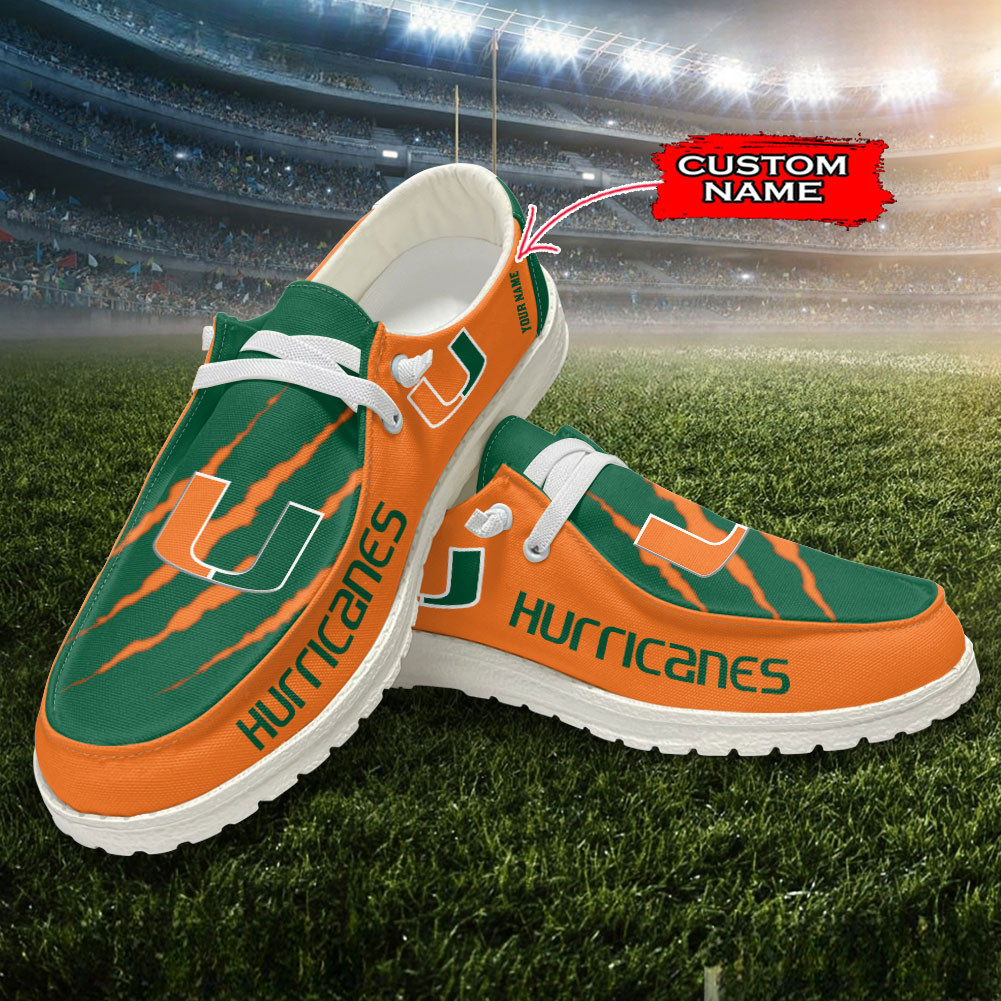 JWFancy Miami Hurricanes Hey Dude Shoes Wally Men's Lace Up Loafers Comfortable For Men And Women