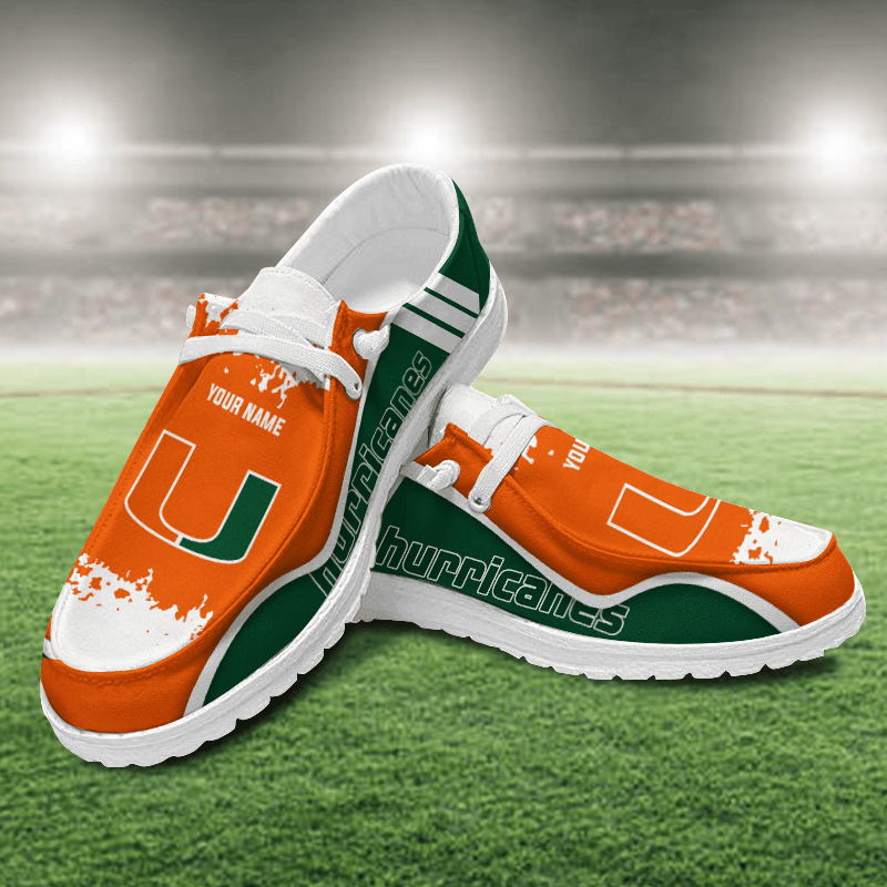 JWFancy Miami Hurricanes Hey Dude Shoes Wally Men's Lace Up Loafers Comfortable For Men And Women