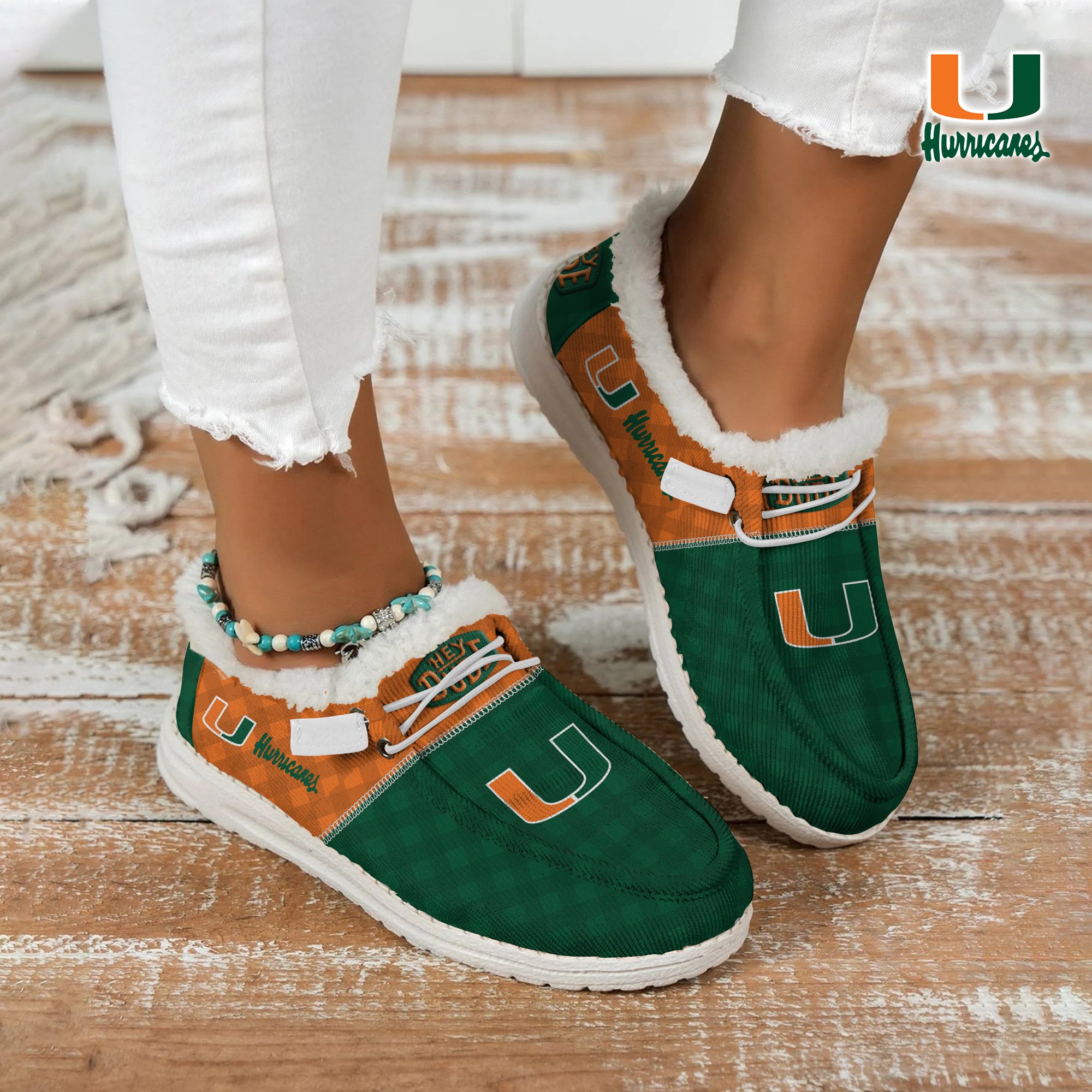 JWFancy Miami Hurricanes Hey Dude Shoes Wally Men's Lace Up Loafers Comfortable For Men And Women