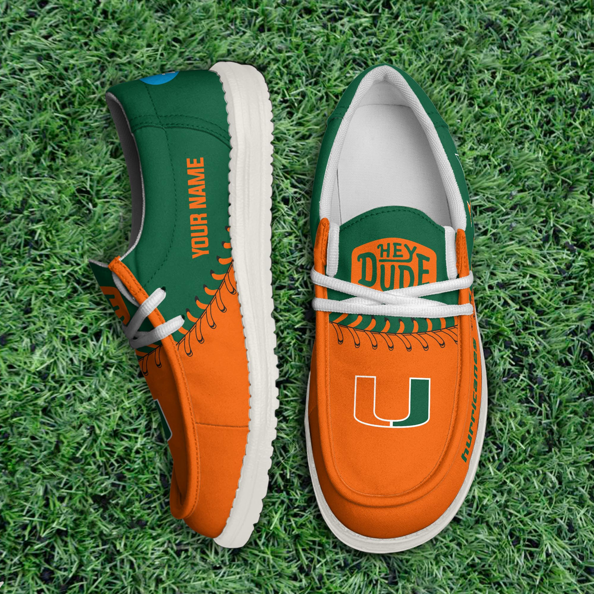 JWFancy Miami Hurricanes Hey Dude Shoes Wally Men's Lace Up Loafers Comfortable For Men And Women