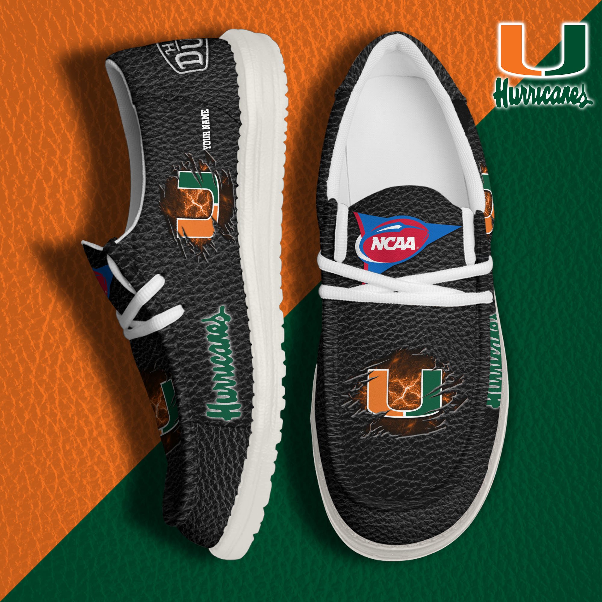 JWFancy Miami Hurricanes Hey Dude Shoes Wally Men's Lace Up Loafers Comfortable For Men And Women