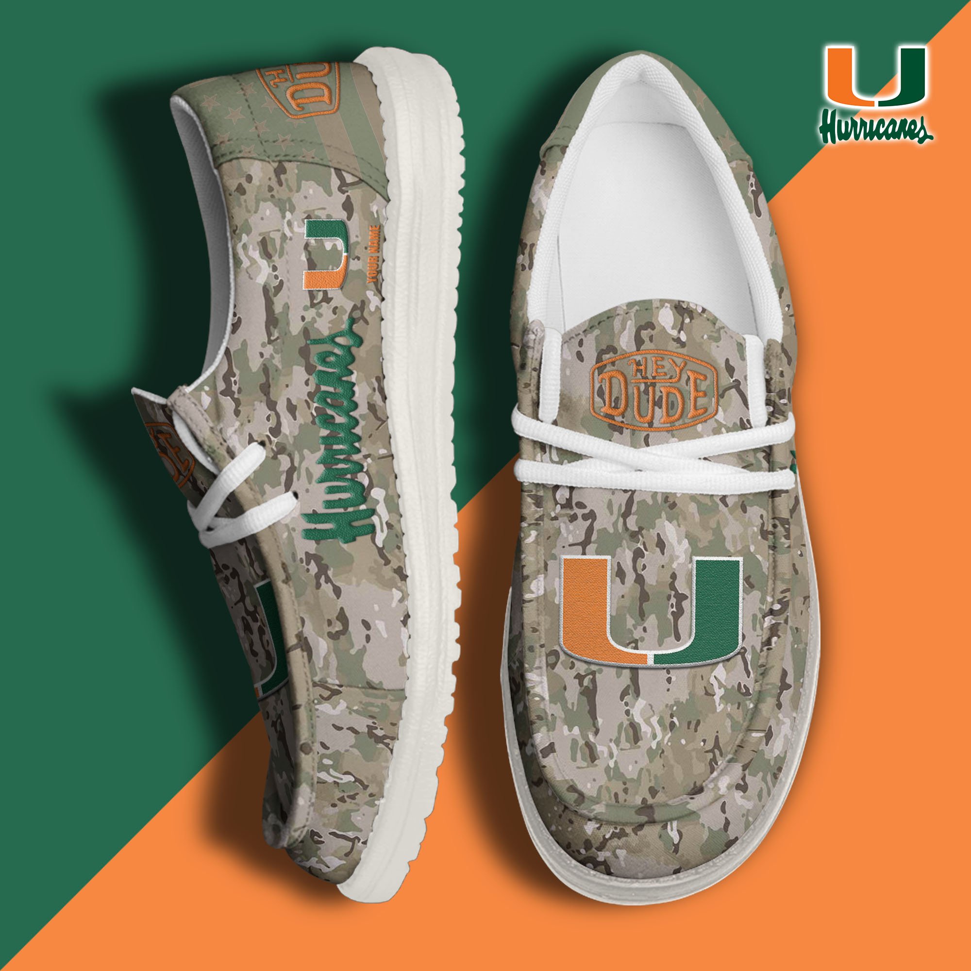 JWFancy Miami Hurricanes Hey Dude Shoes Wally Men's Lace Up Loafers Comfortable For Men And Women