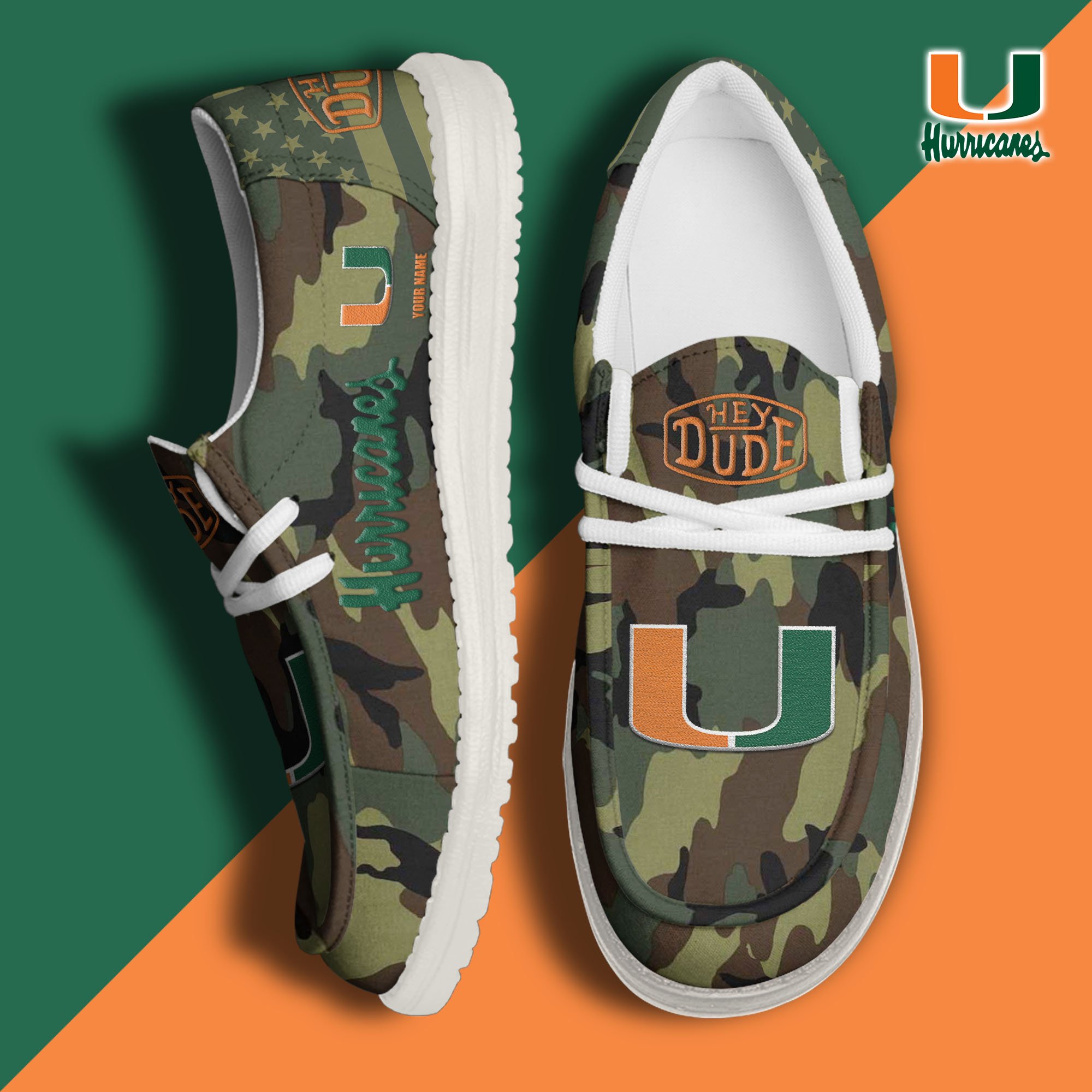 JWFancy Miami Hurricanes Hey Dude Shoes Wally Men's Lace Up Loafers Comfortable For Men And Women