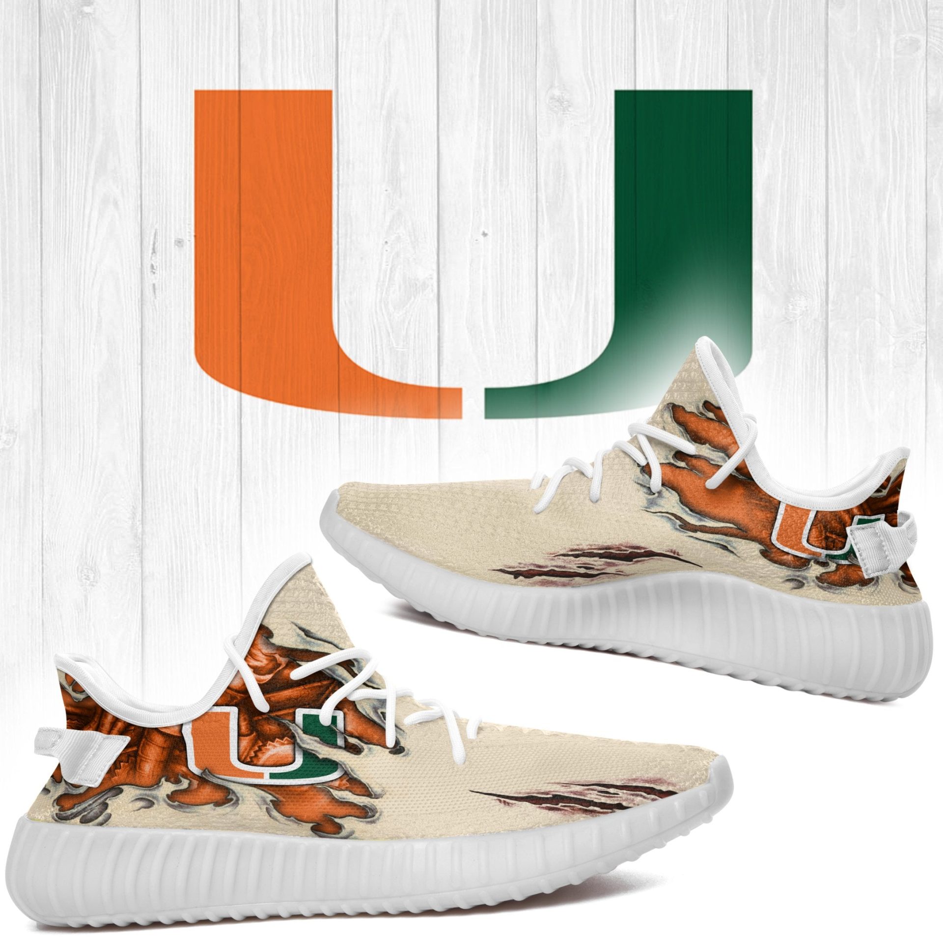 JWFancy Miami Hurricanes Yeezy Boost Shoes For Men And Women