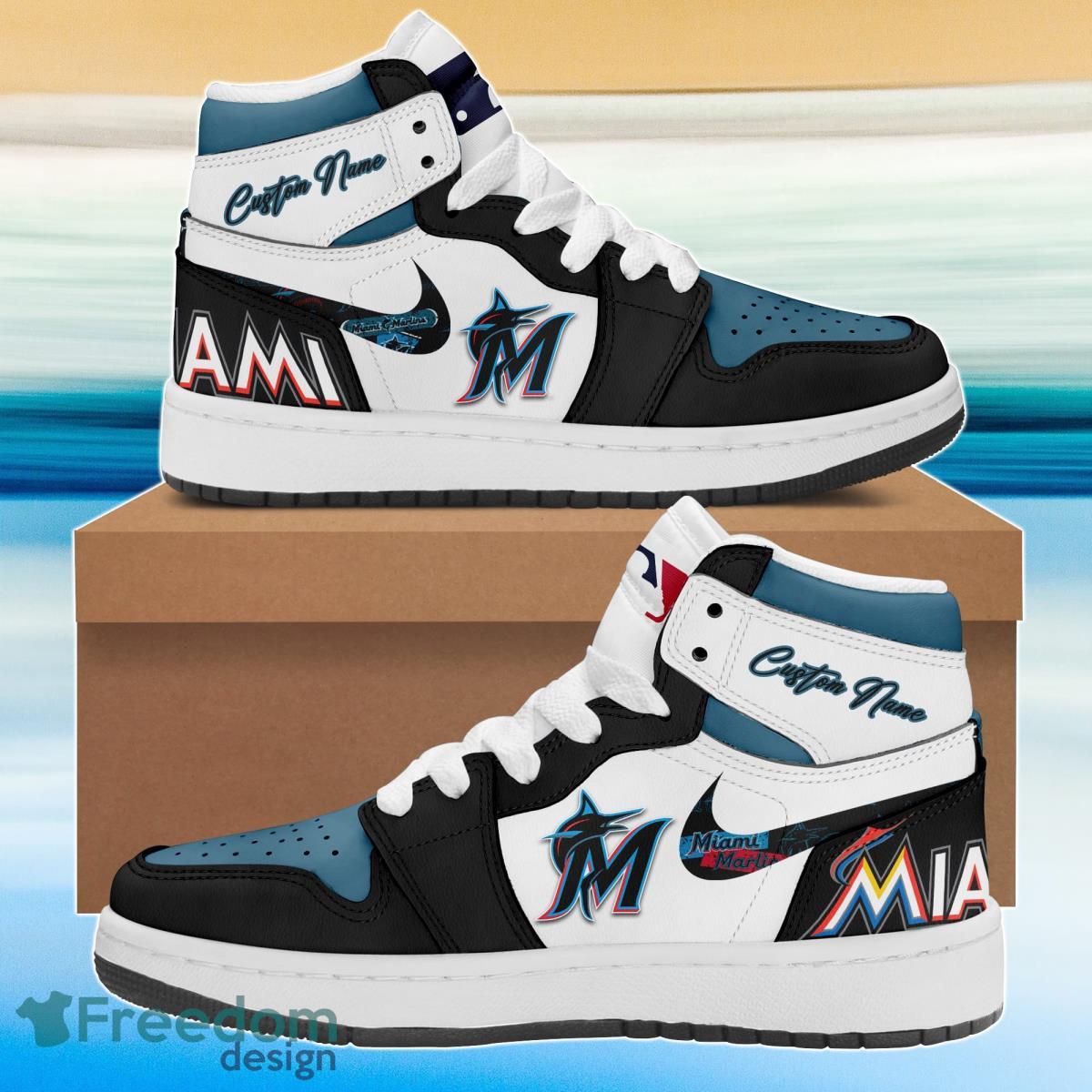 JWFancy Miami Marlins AJ1 High Sneakers Shoes For Men And Women
