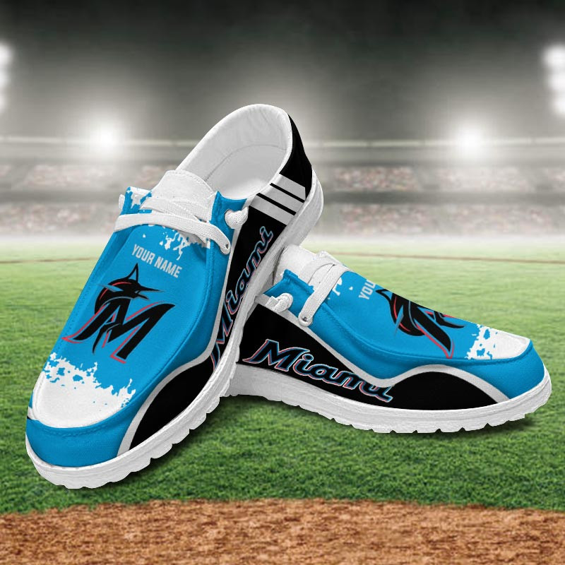 JWFancy Miami Marlins Hey Dude Shoes Wally Men's Lace Up Loafers Comfortable For Men And Women