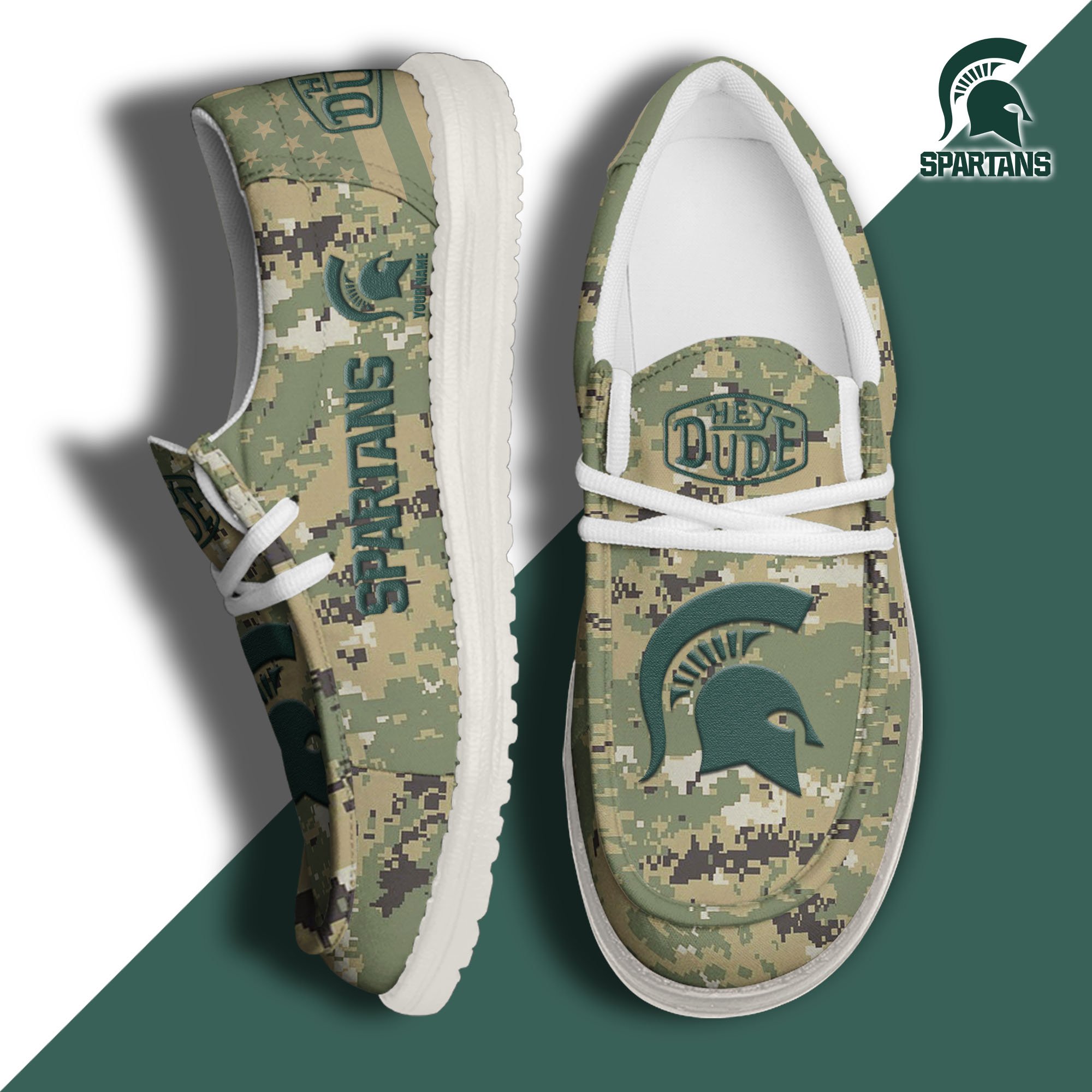 JWFancy Michigan State Spartans Hey Dude Shoes Wally Men's Lace Up Loafers Comfortable For Men And Women