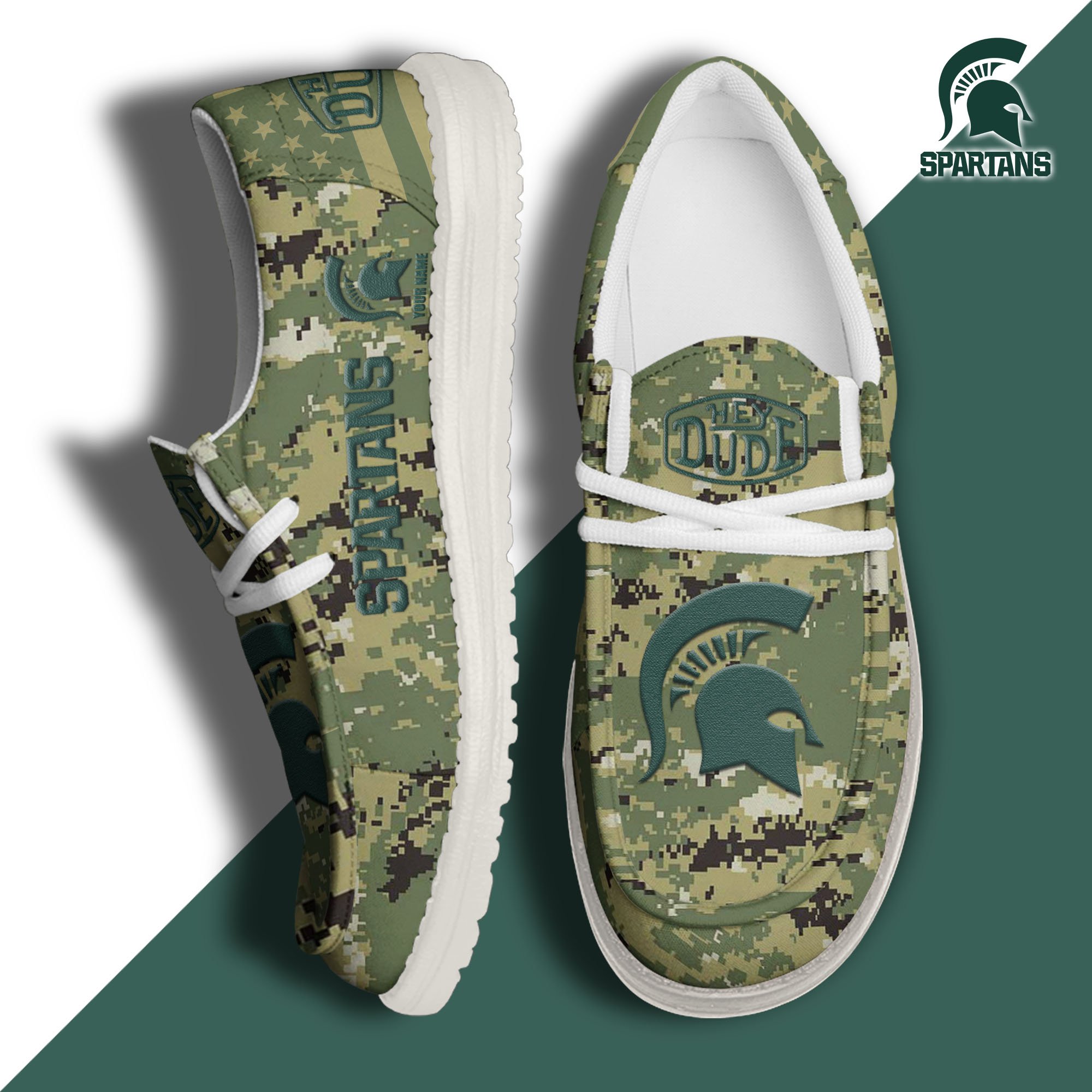 JWFancy Michigan State Spartans Hey Dude Shoes Wally Men's Lace Up Loafers Comfortable For Men And Women