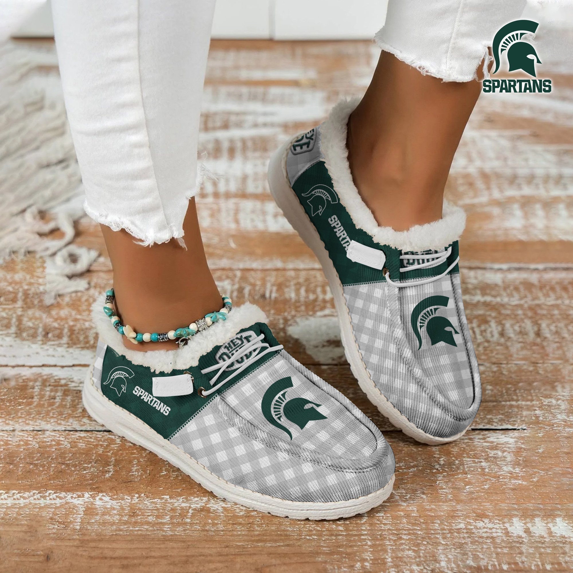 JWFancy Michigan State Spartans Hey Dude Shoes Wally Men's Lace Up Loafers Comfortable For Men And Women