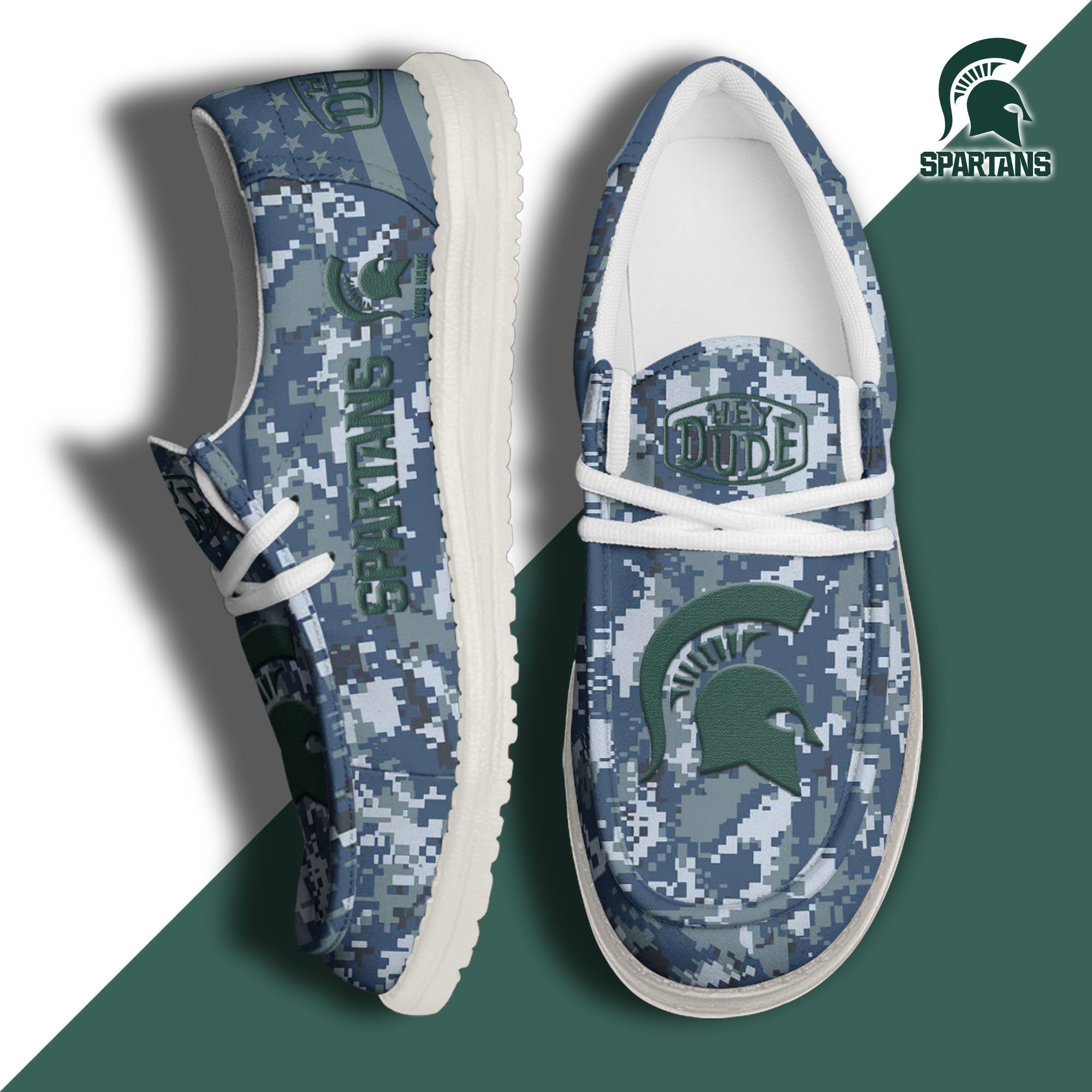 JWFancy Michigan State Spartans Hey Dude Shoes Wally Men's Lace Up Loafers Comfortable For Men And Women