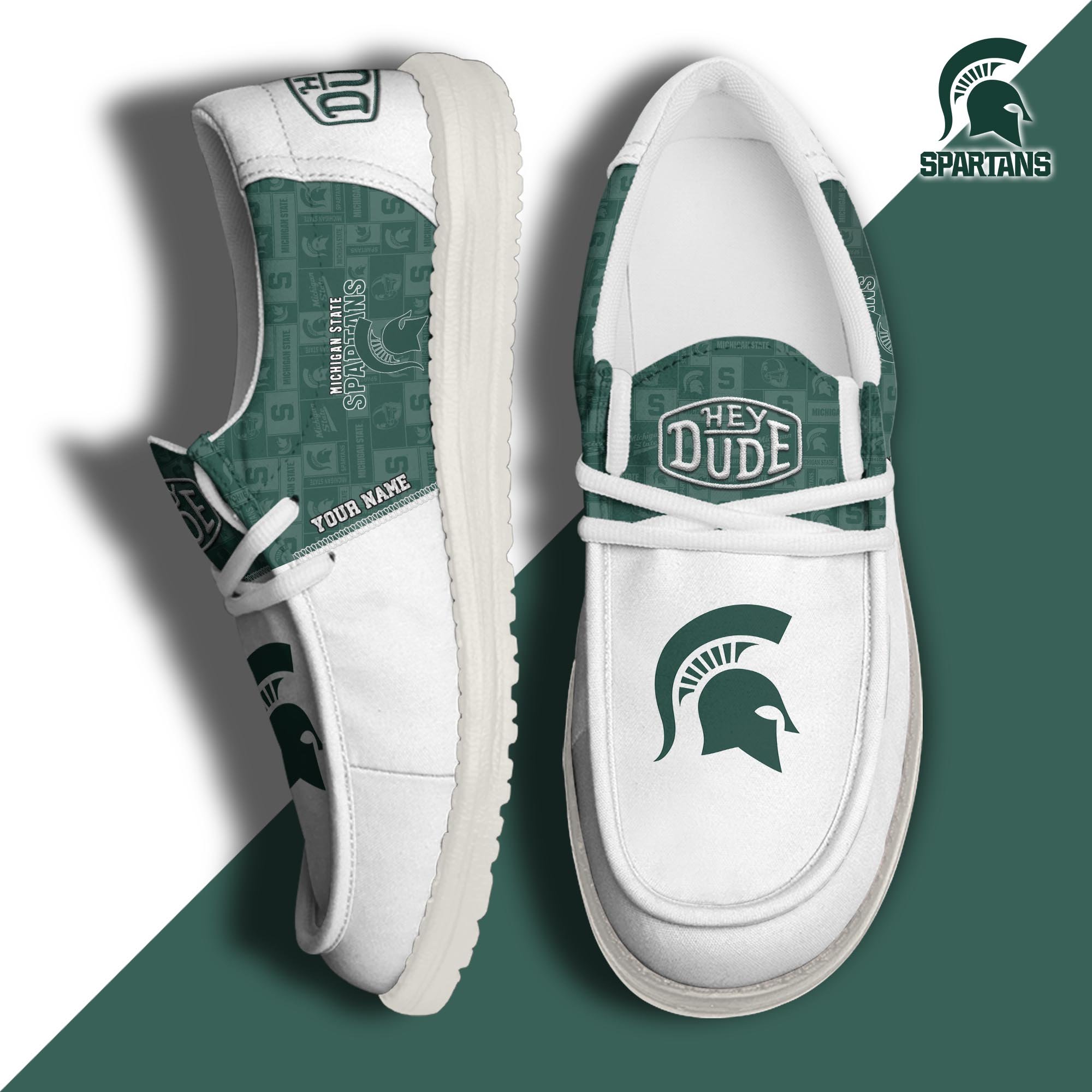 JWFancy Michigan State Spartans Hey Dude Shoes Wally Men's Lace Up Loafers Comfortable For Men And Women