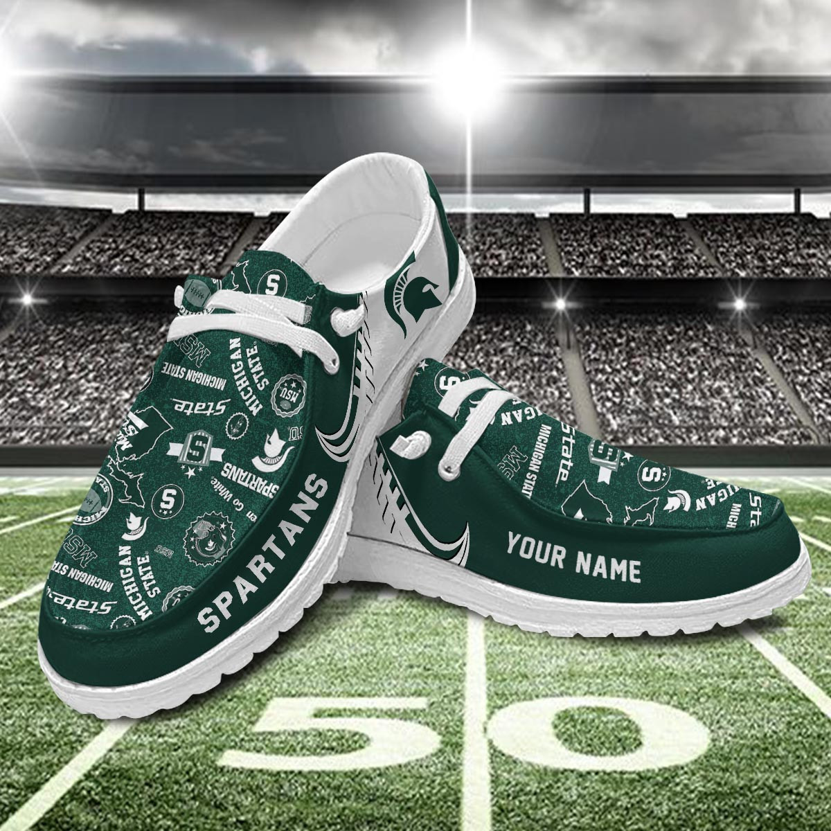 JWFancy Michigan State Spartans Hey Dude Shoes Wally Men's Lace Up Loafers Comfortable For Men And Women
