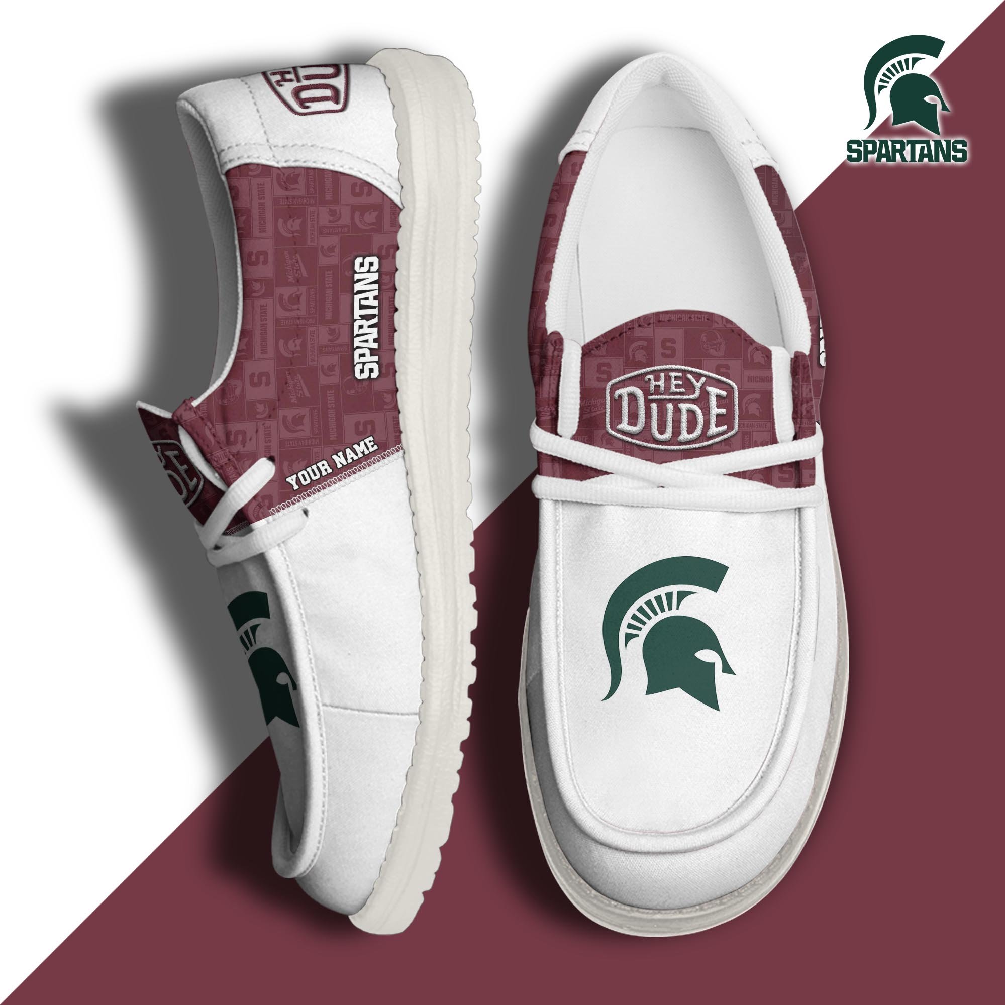 JWFancy Michigan State Spartans Hey Dude Shoes Wally Men's Lace Up Loafers Comfortable For Men And Women